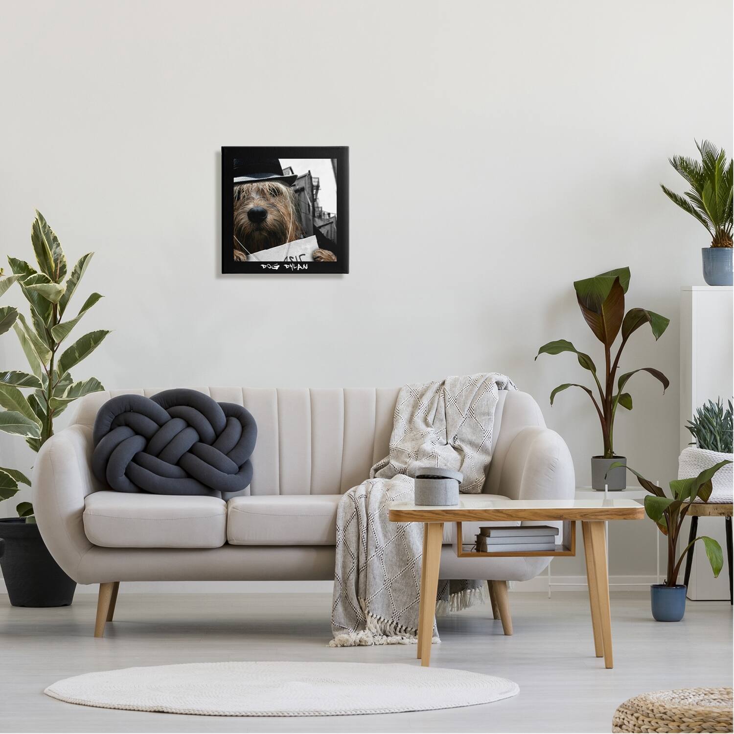 Stupell Industries Dog Dylan Funny Musician Wearing Hat Cityscape Canvas Wall Art