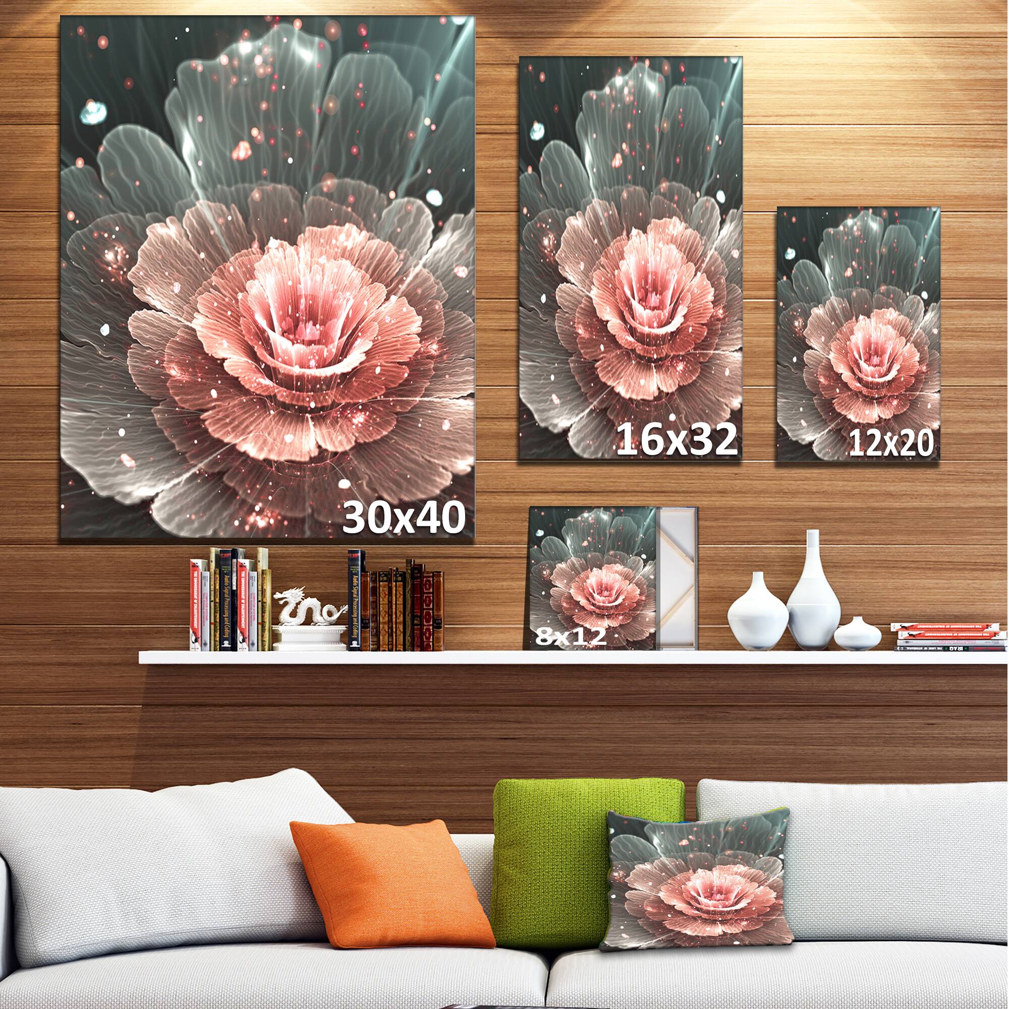 Designart - Abstract Fractal Pink Gray Flower
