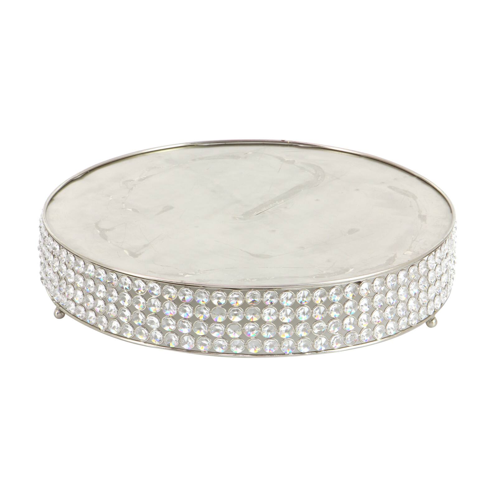 Glam Round Silver Metal and Glass Bead Cake Stand, Set of 3, 3"