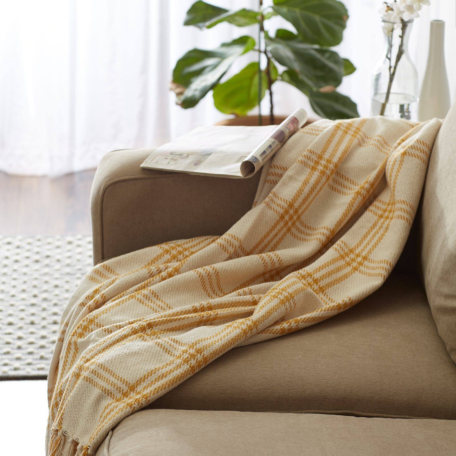DII® Honey Gold Modern Farmhouse Plaid Throw