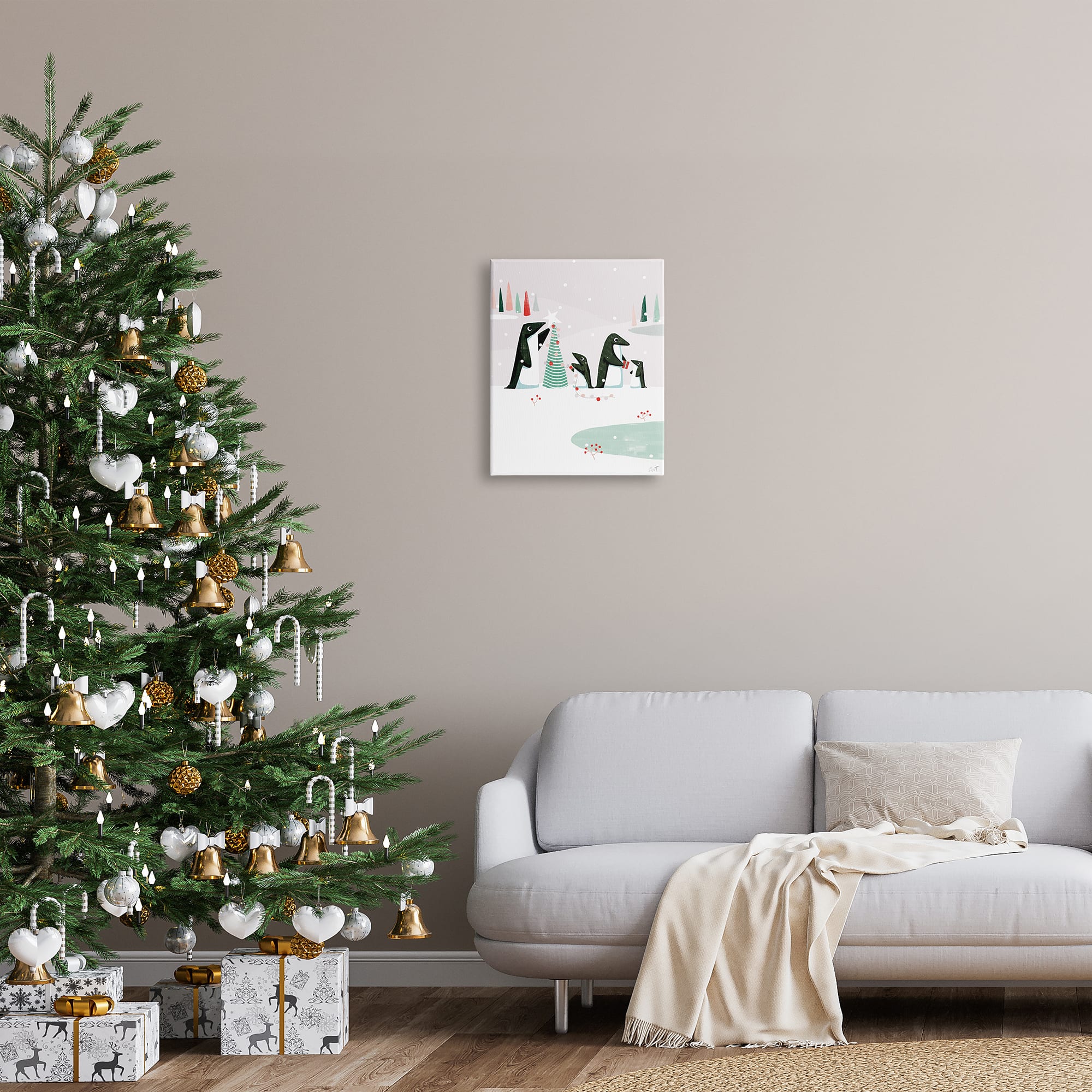 Stupell Industries Penguins Decorating Christmas Tree Canvas Wall Art