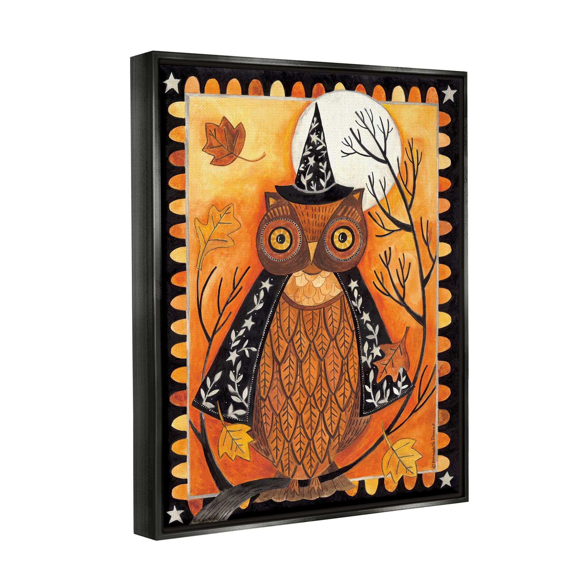 Stupell Industries Seasonal Autumn Owl Moonlit Night Framed Floater Canvas Wall Art