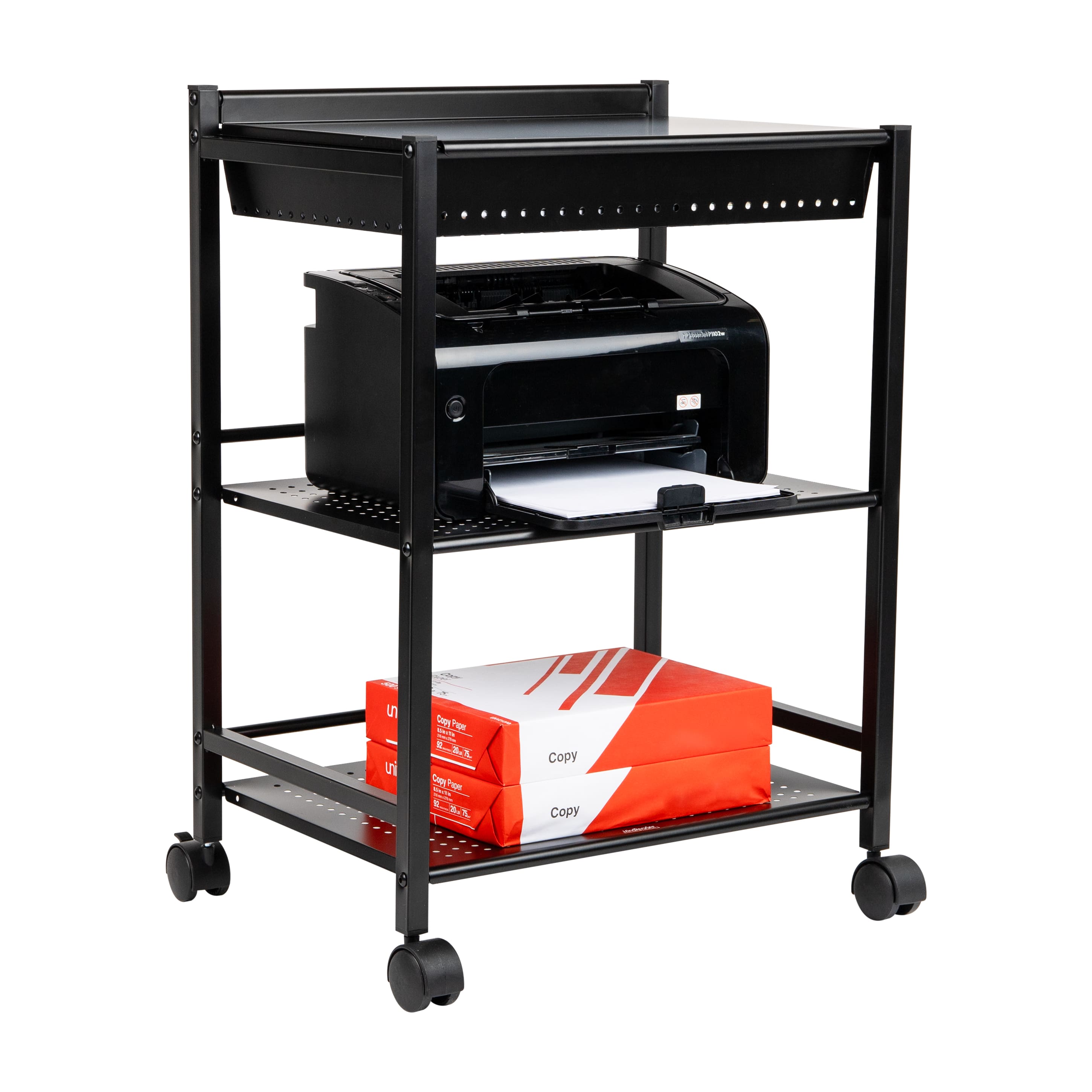 Mind Reader Cart with Covered Compartment, Office Organizer, Storage, 3-Tier, Office, Metal, Black