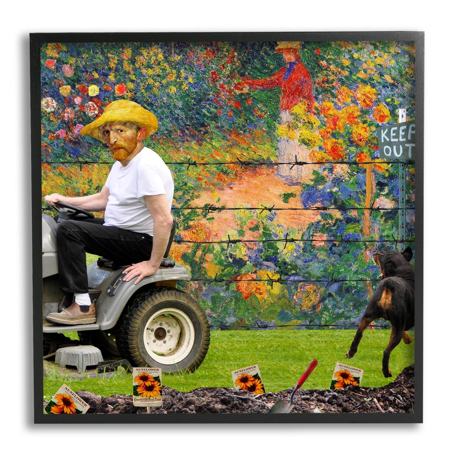 Stupell Industries Van Gogh Gardening Flowers Farmer Dog Collage Framed Giclee Art