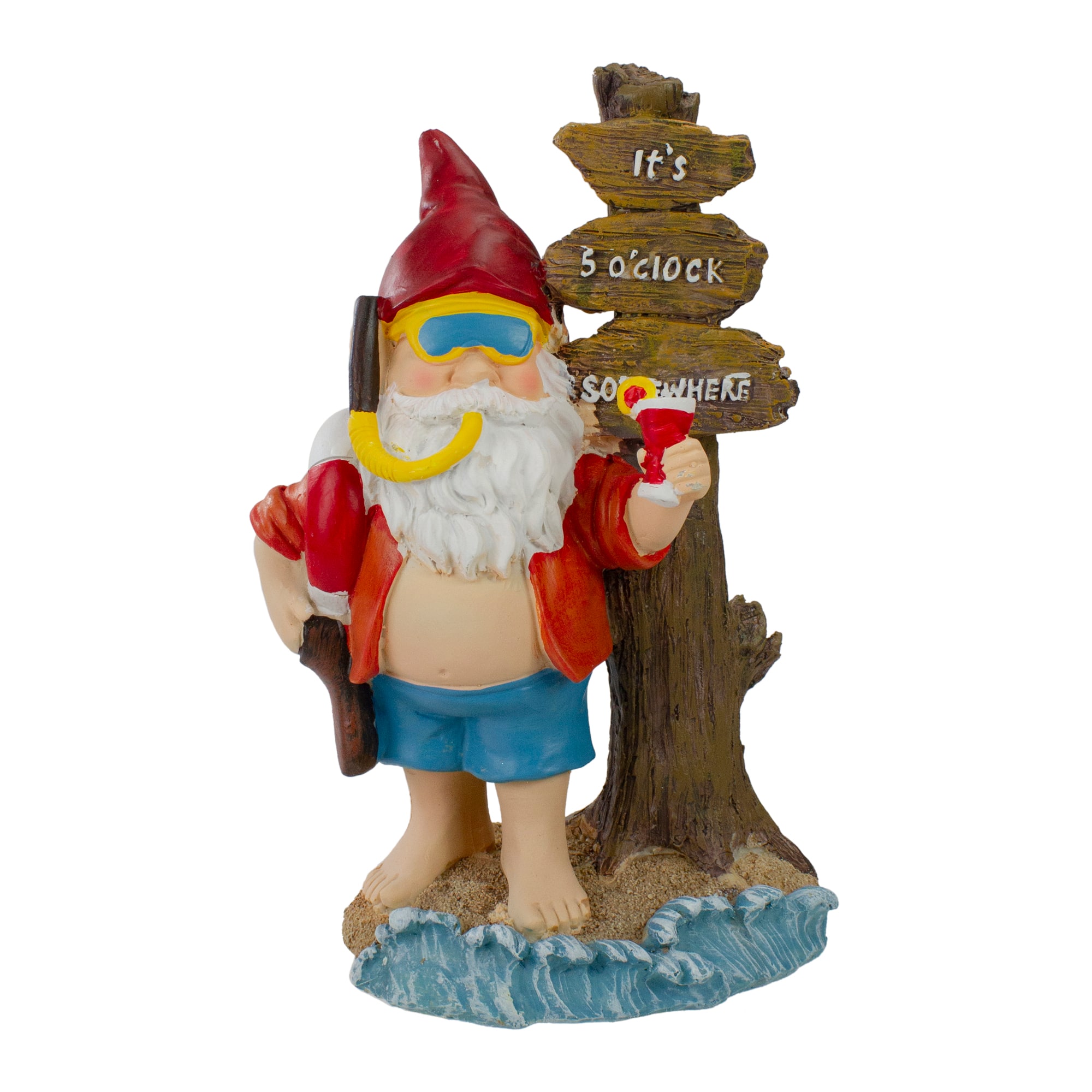 10.5" Red & Blue Beach Gnome Outdoor Garden Statue