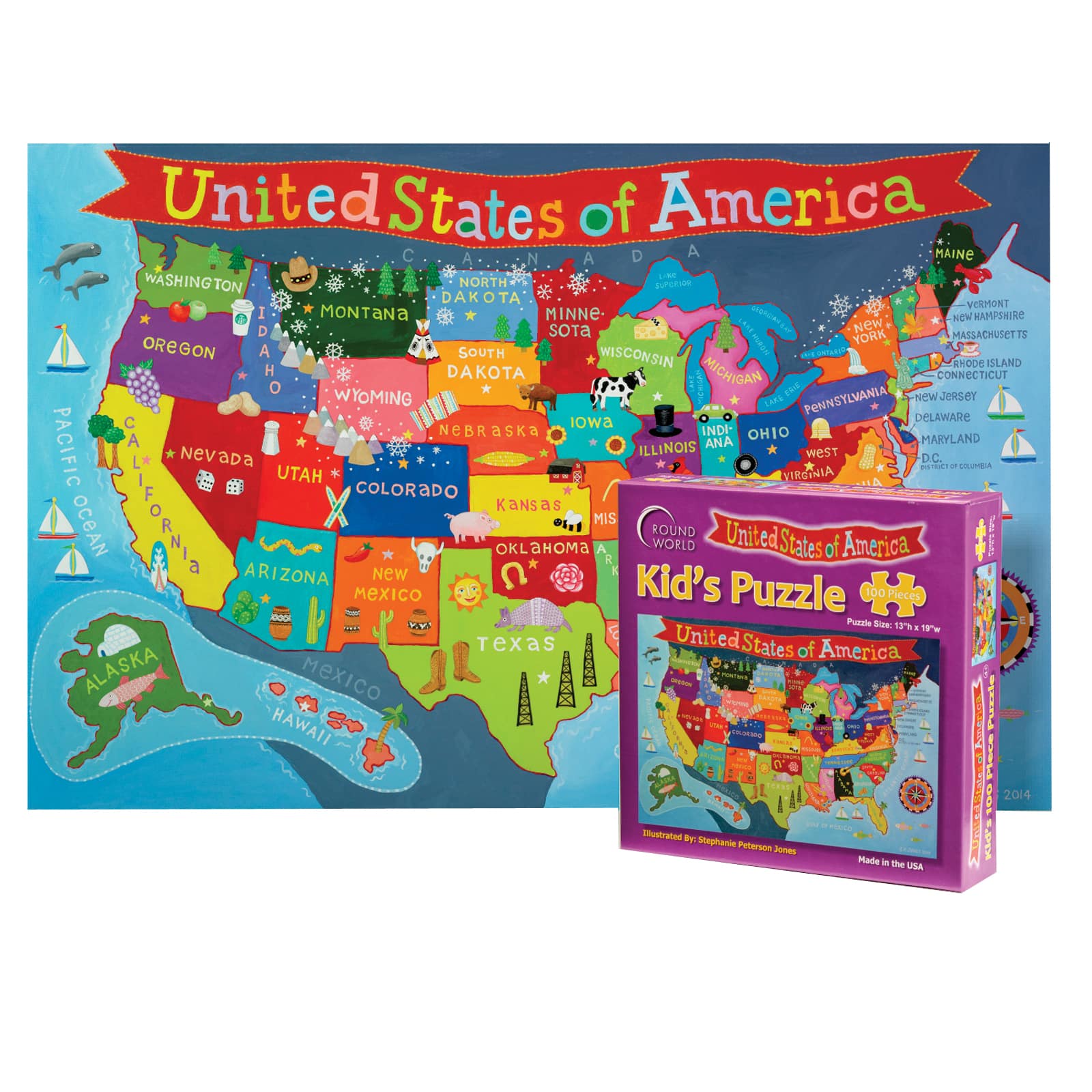 Round World Products RWPKP02 24 x 36 in. United States Jigsaw Puzzle for Kid