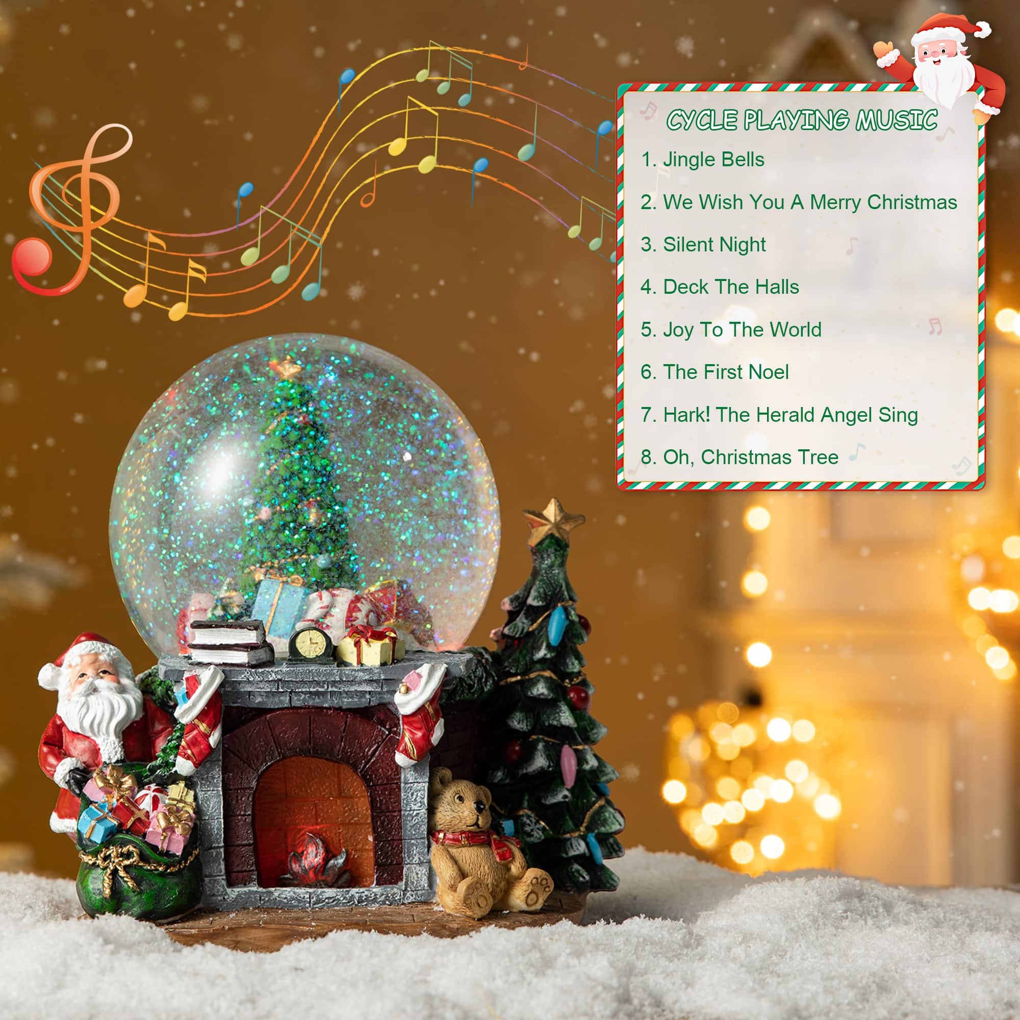 Glitzhome® 7.75" Lighted Musical Christmas Tree on Fireplace Waterglobe