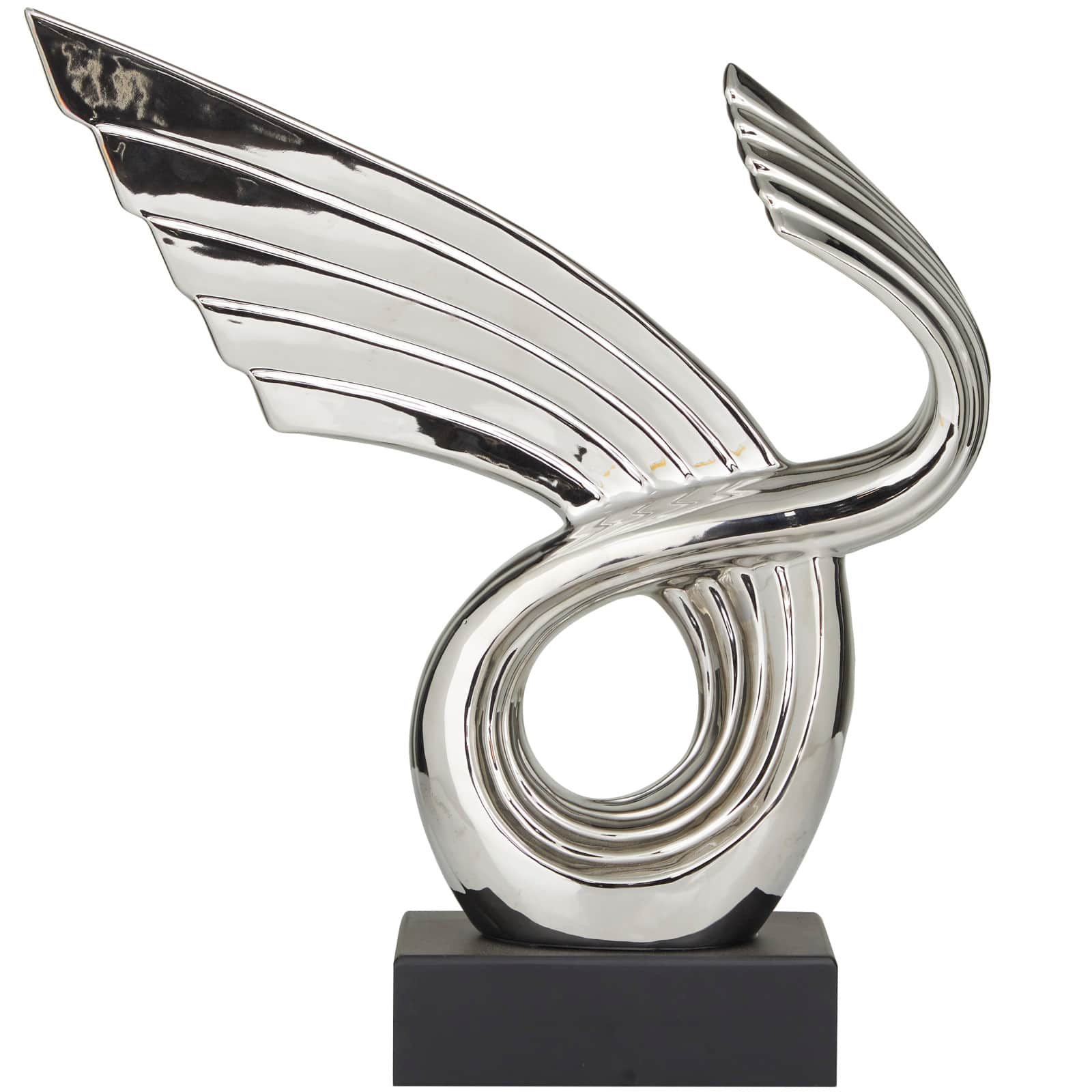 15" Porcelain Wing Abstract Sculpture with Black Base