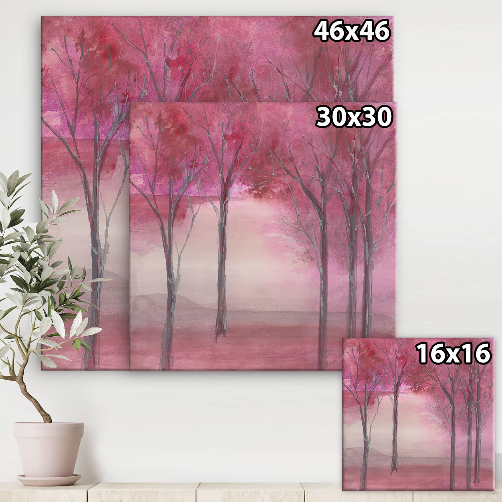 Designart - Shabby Pink Under the Trees - Shabby Chic Premium Canvas Wall Art