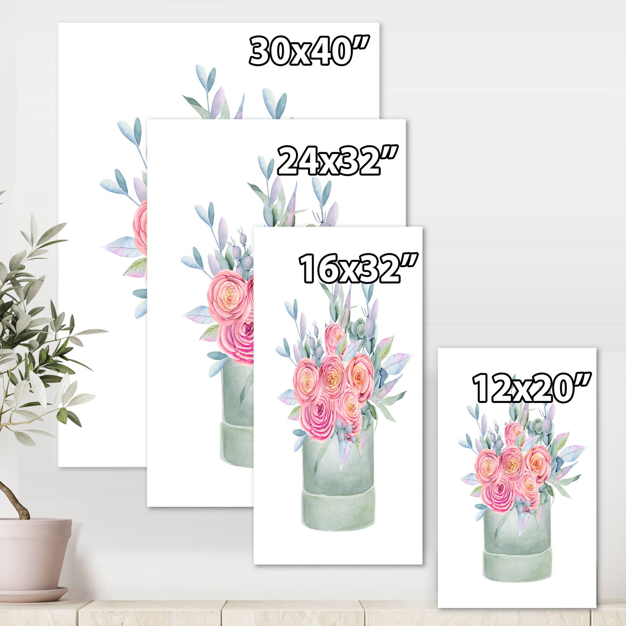 Designart - Gift Box With Pink Roses - Farmhouse Canvas Wall Art Print