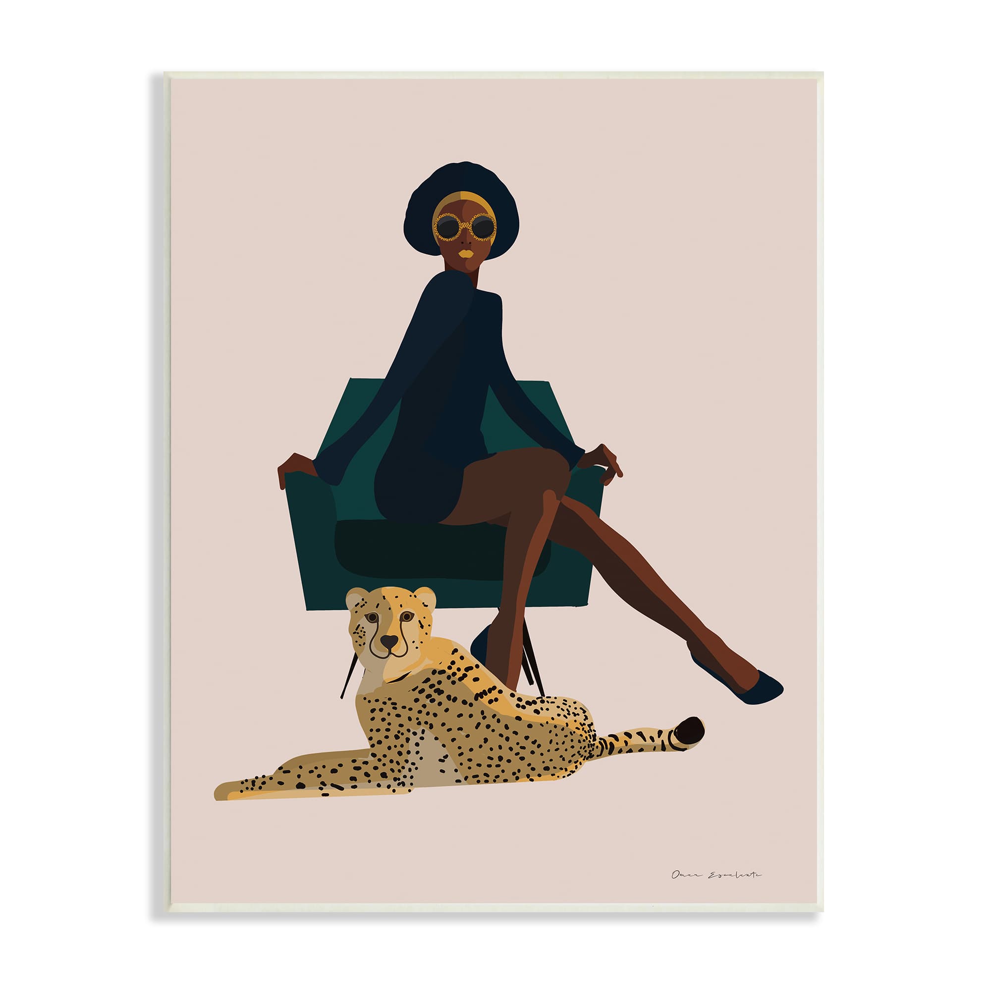 Stupell Industries Modern Fashion Pose Female Cheetah Cat Green Chair Wall Plaque