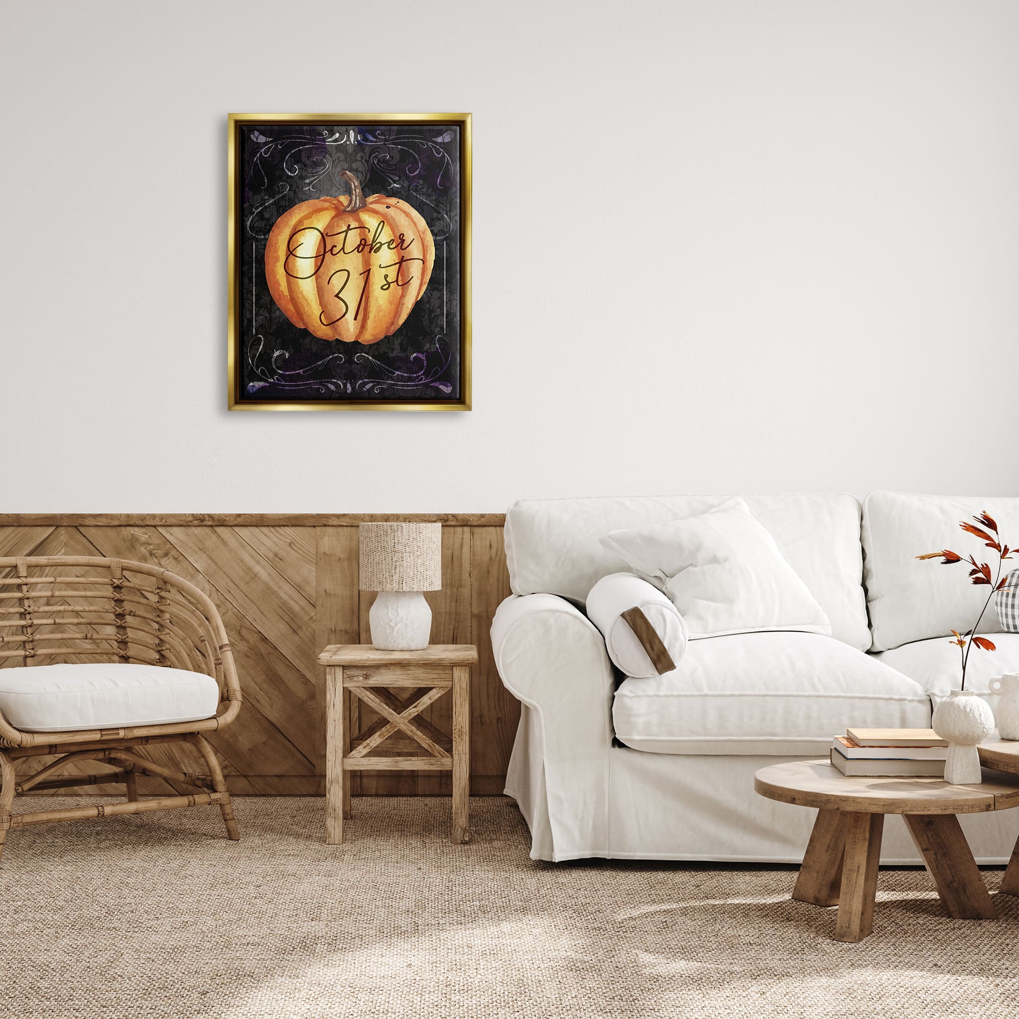 Stupell Industries October 31st Halloween Pumpkin Framed Floater Canvas Wall Art