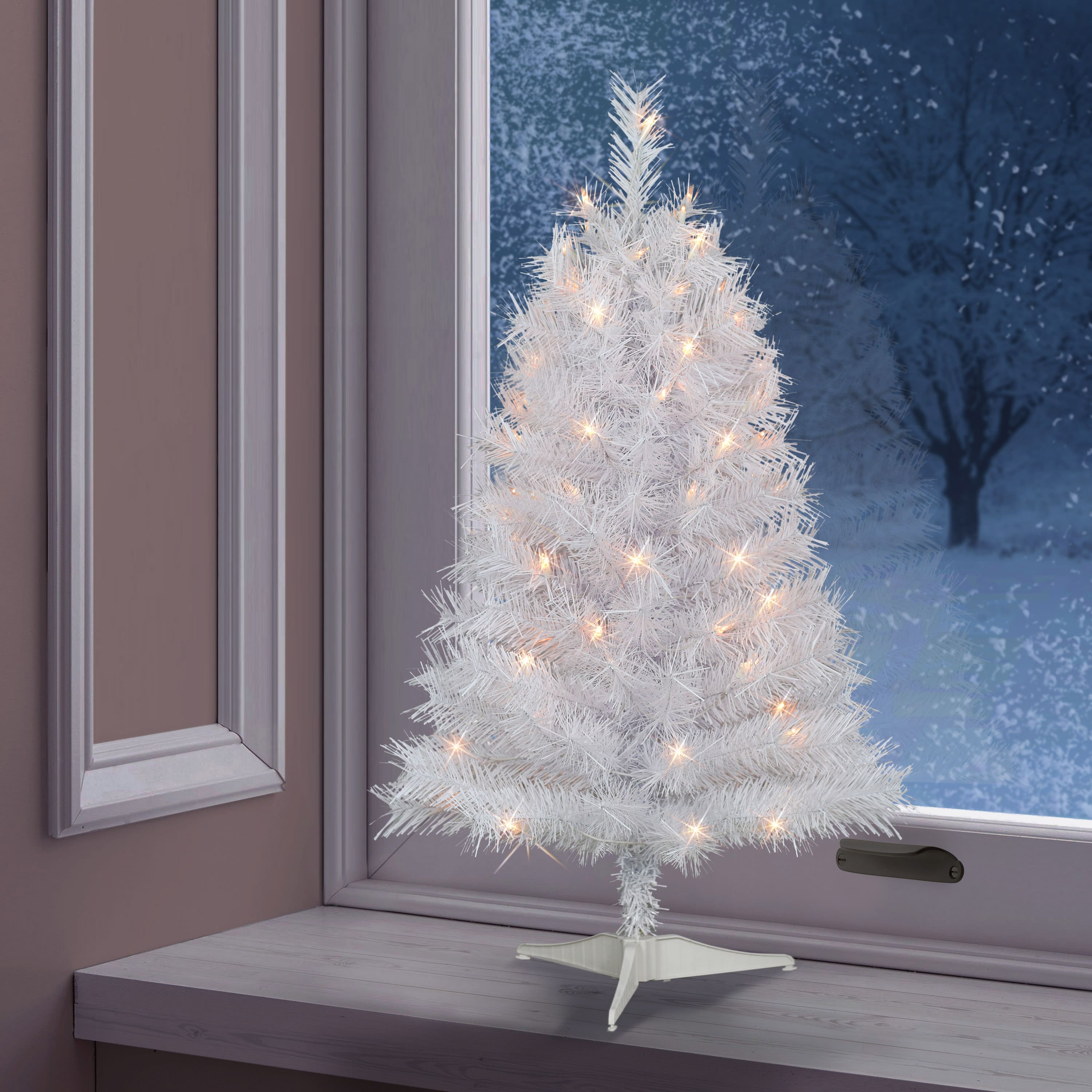 3ft. Pre-Lit White Snow Ridge Artificial Fir Tree, Clear Lights