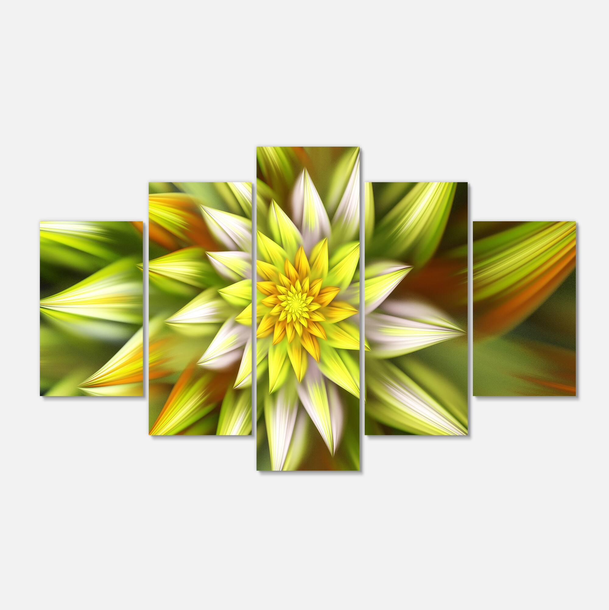 Designart - Huge Yellow Fractal Flower - Large Floral Canvas Art Print