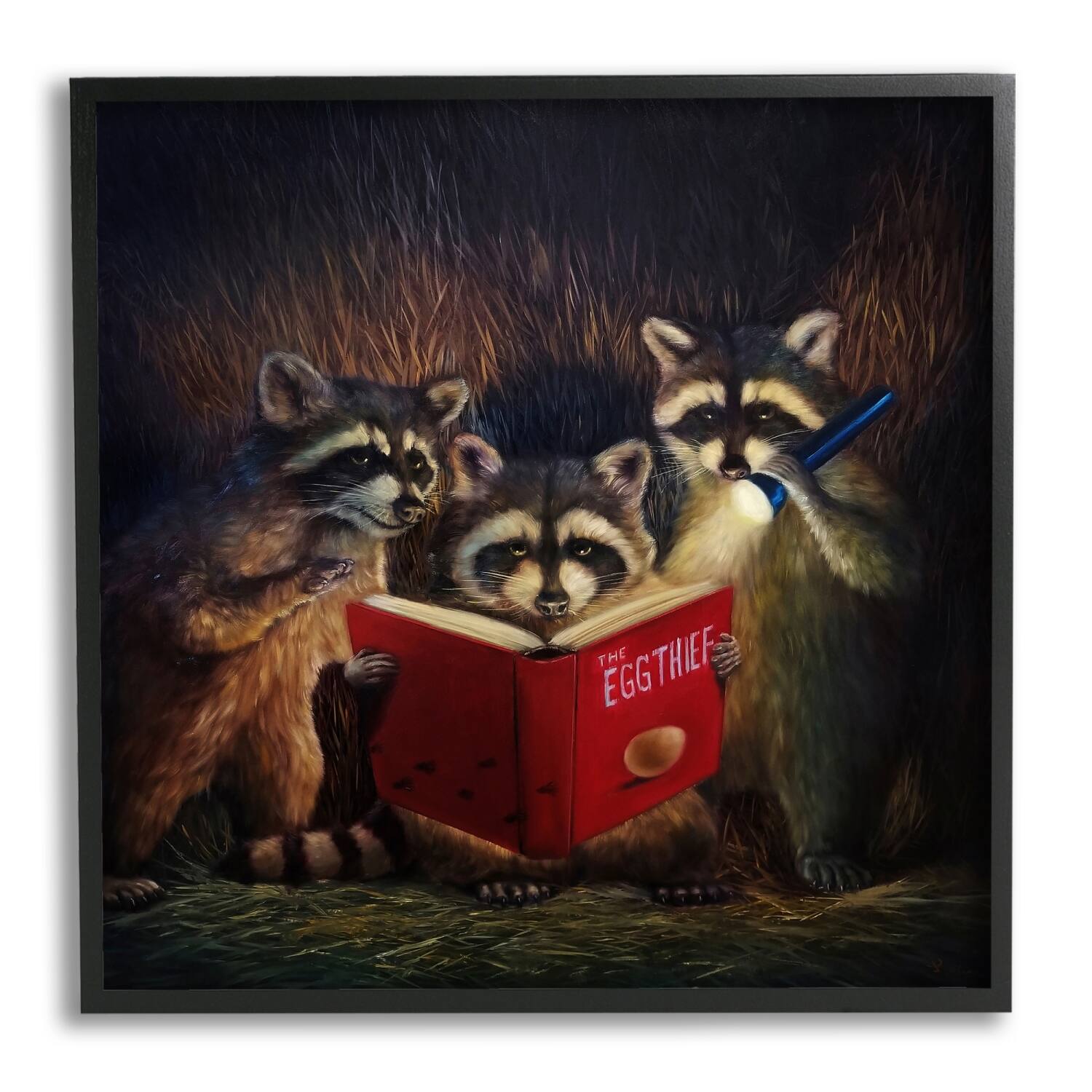 Stupell Industries Fun Raccoon Trio Reading Book Framed Giclee Art