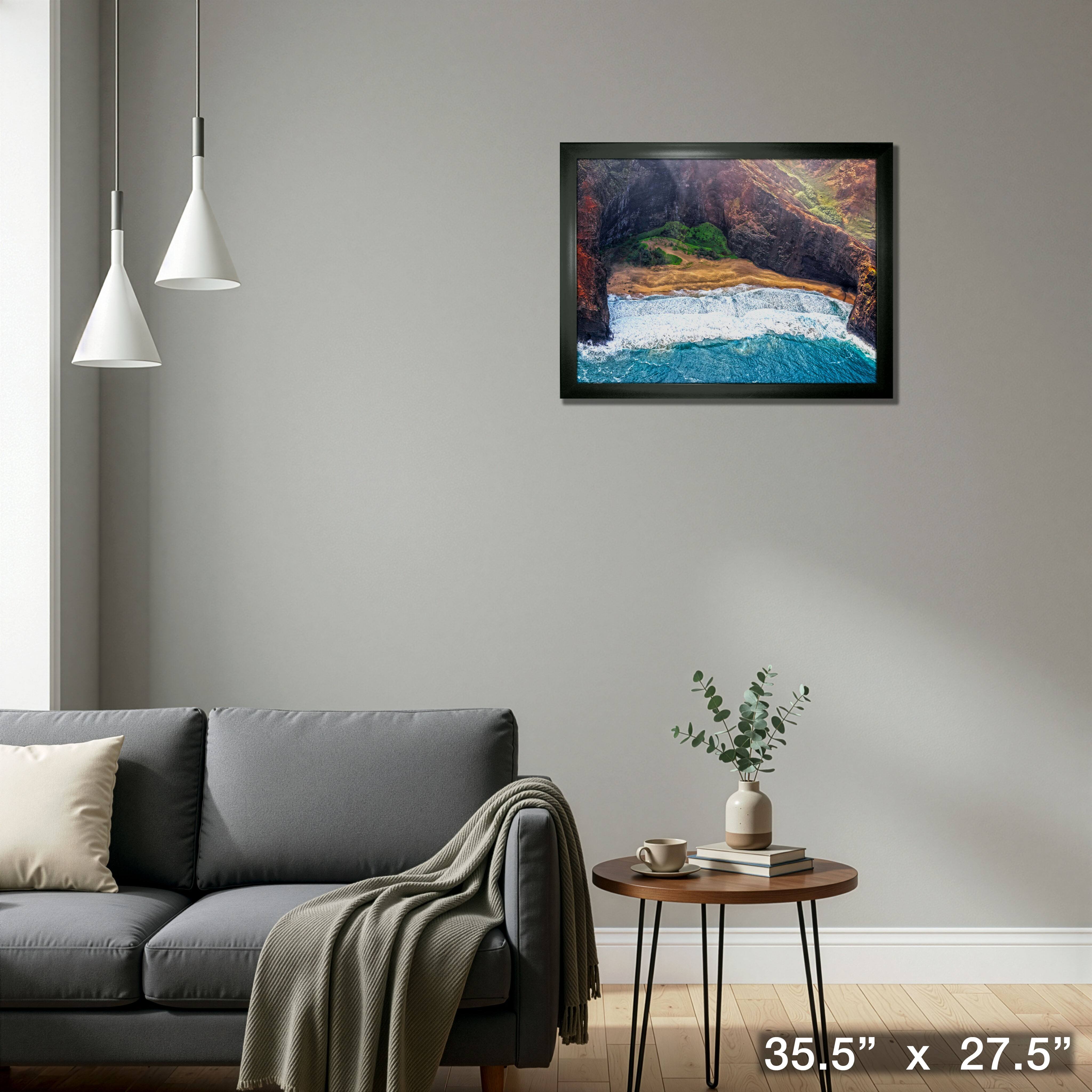 Kauai, Hawaii 24" x 32" Framed Canvas View From Above 35.5" x 27.5"