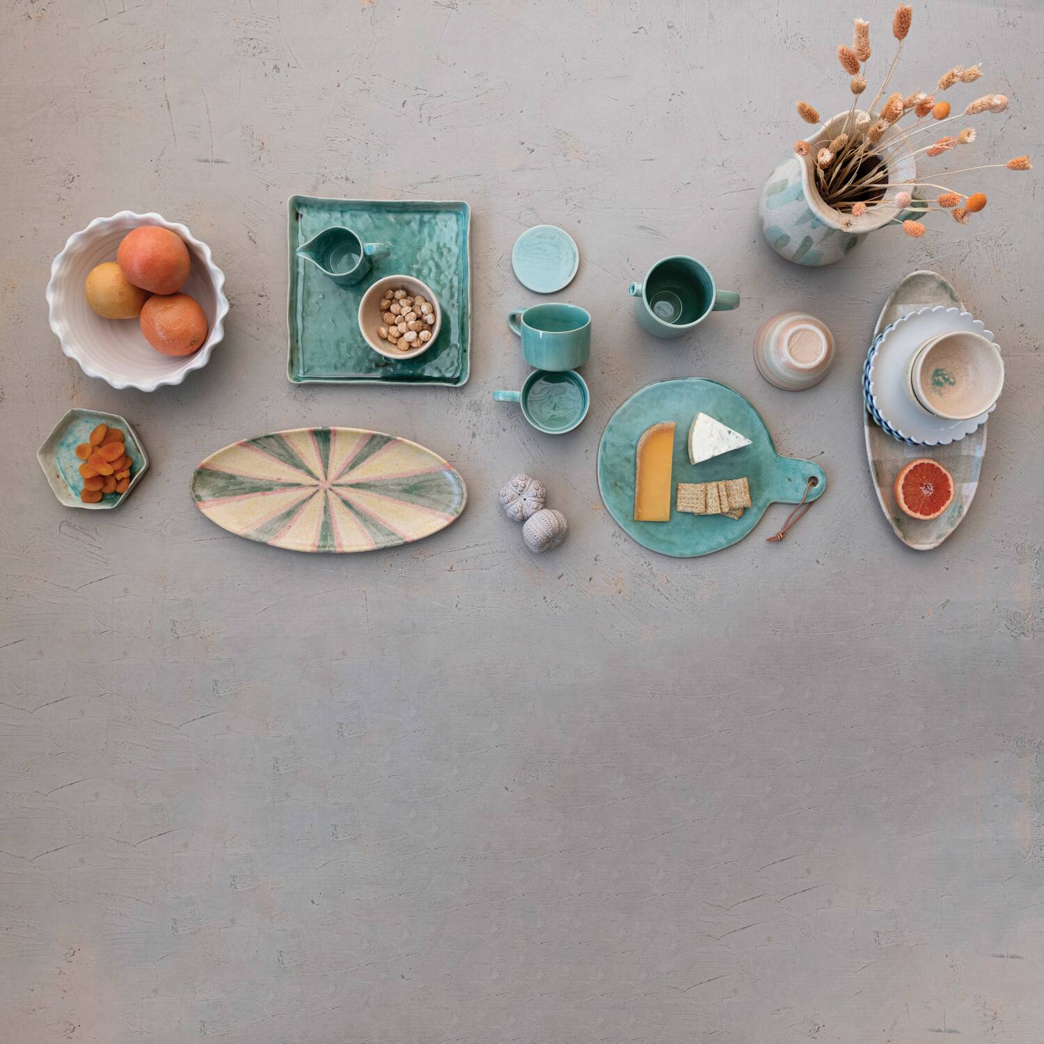 Hello Honey® 13.75" Aqua Round Stoneware Cheese Board with Leather Tie