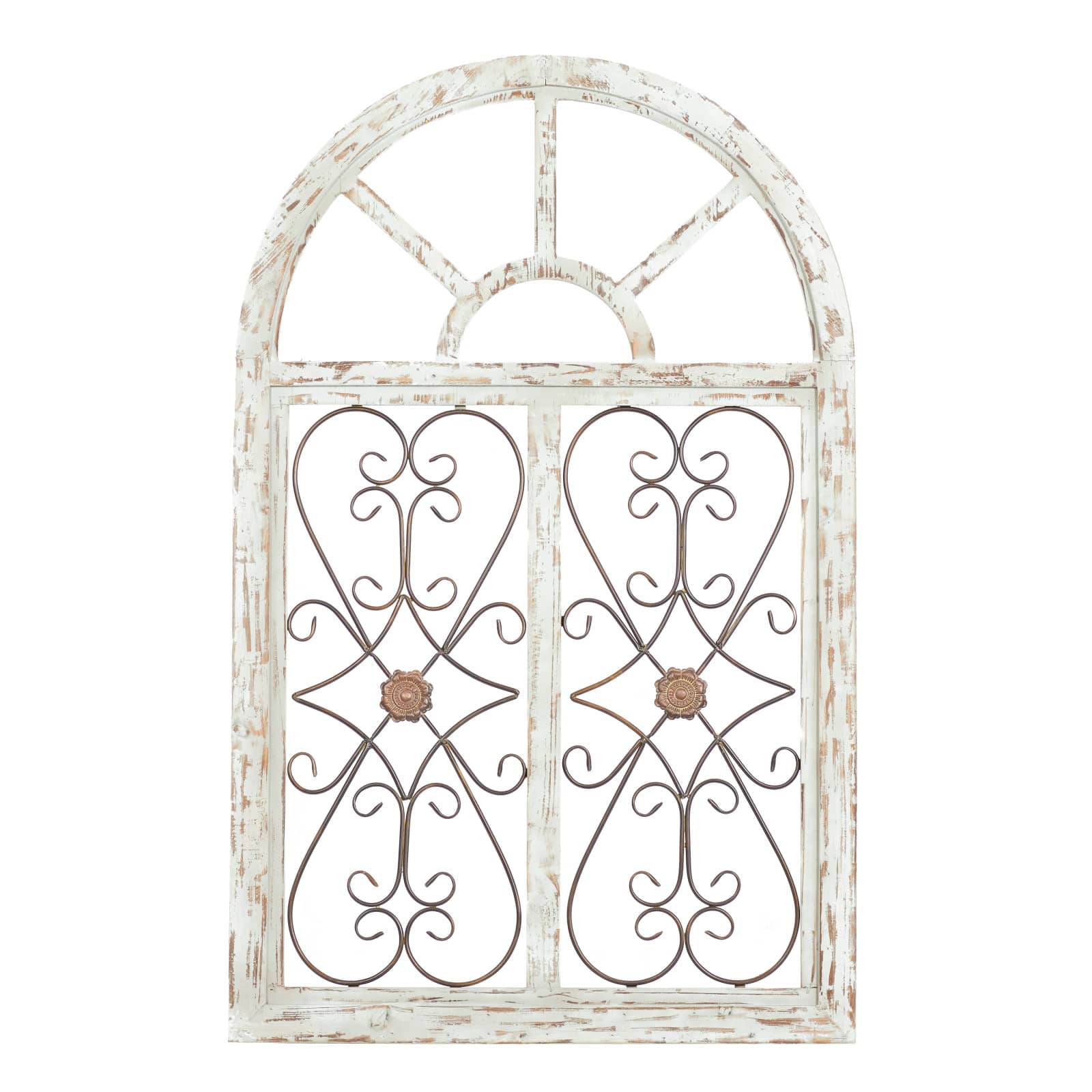 46" White & Brown Rustic Metal & Wood Arched Gate Wall Décor