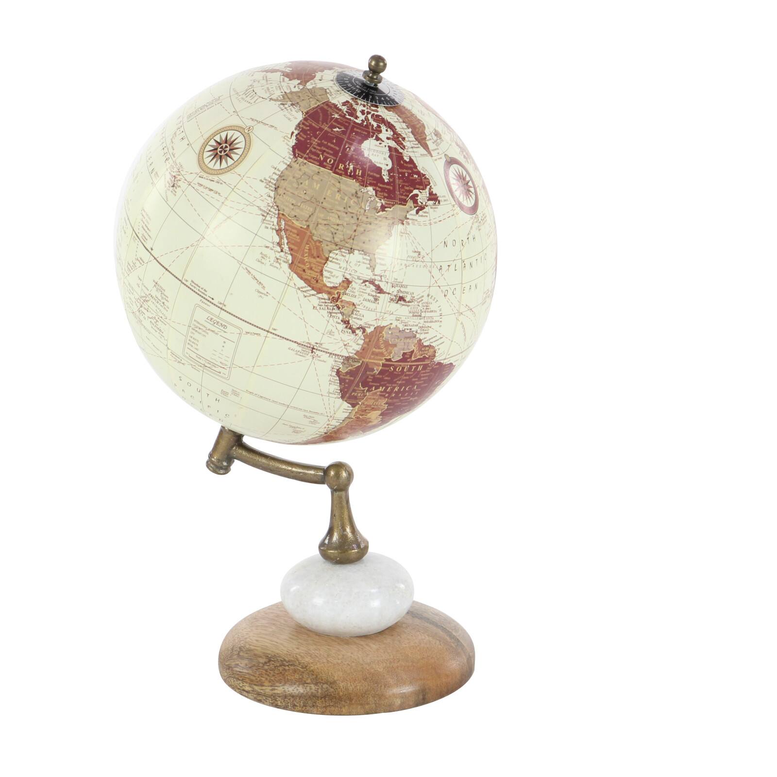 13" Cream Mango Wood & Marble Contemporary Globe