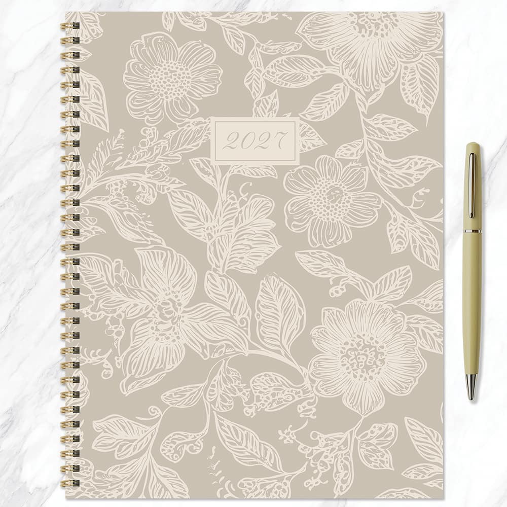 2027 Cream & Taupe Large Weekly Monthly Planner