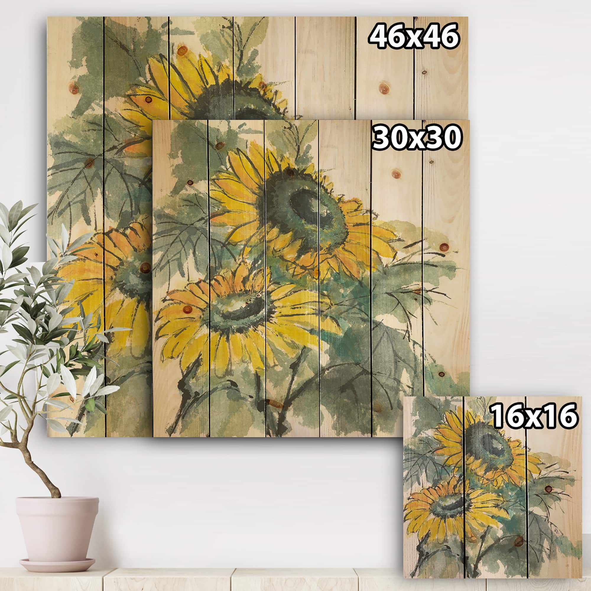Designart - Tradionnal Sunflower I - Cabin & Lodge Print on Natural Pine Wood