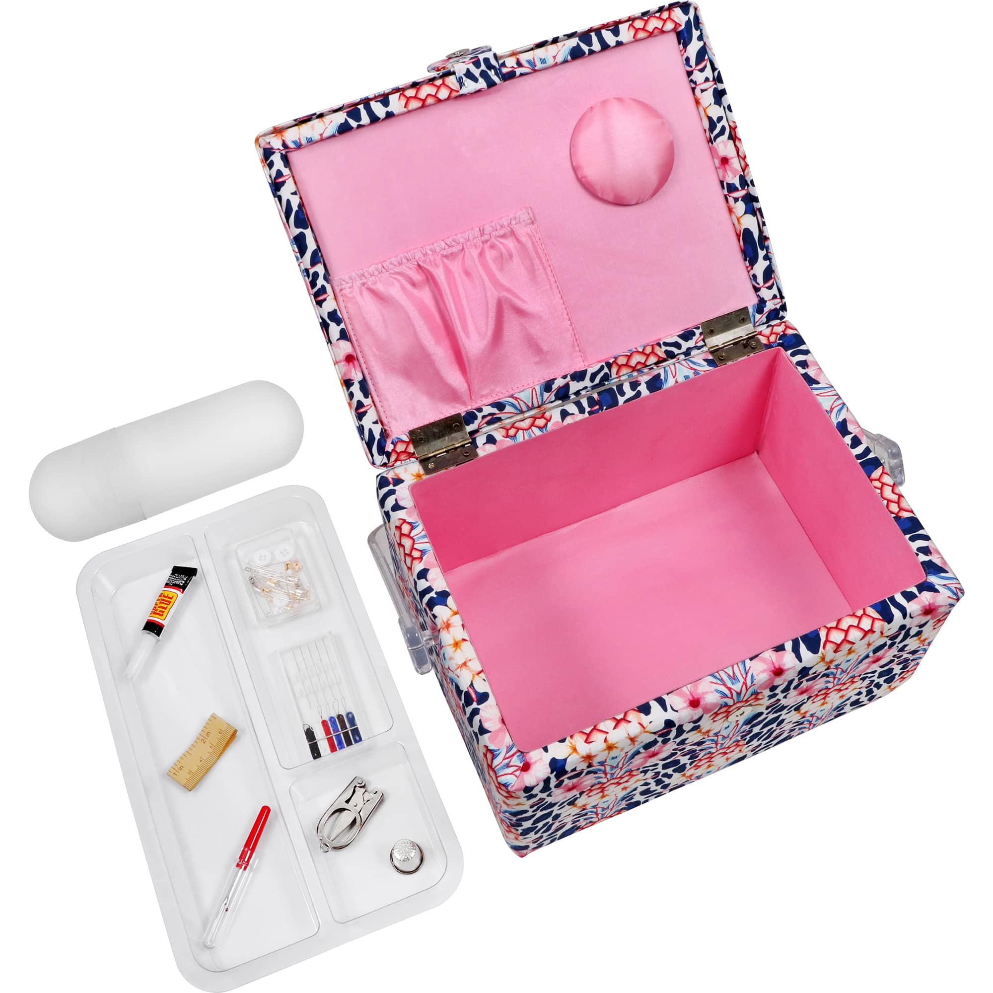 SINGER® Large Tropical Animal Print Premium Sewing Basket with Travel Sewing Kit