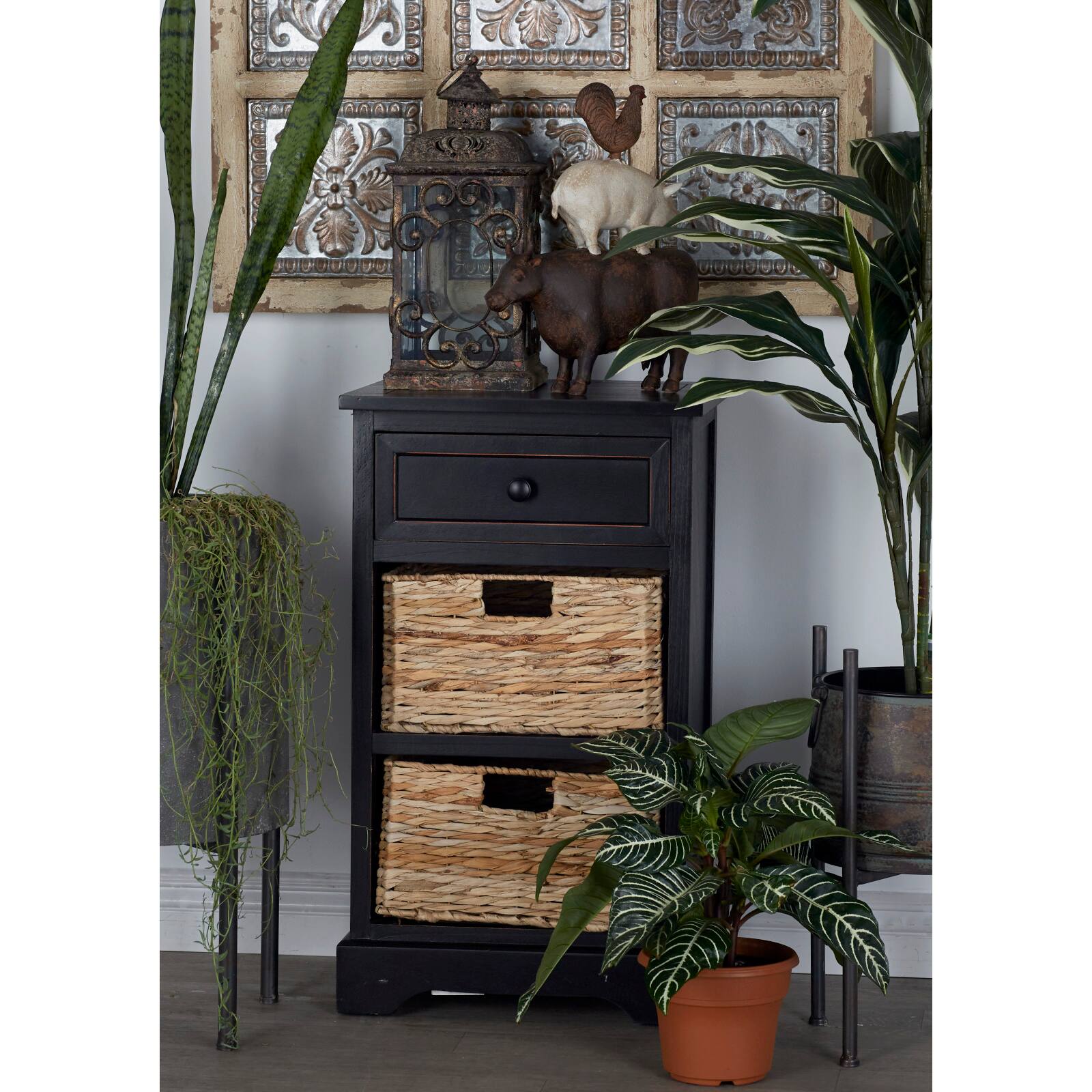 28" Black Farmhouse Wood Storage Cabinet