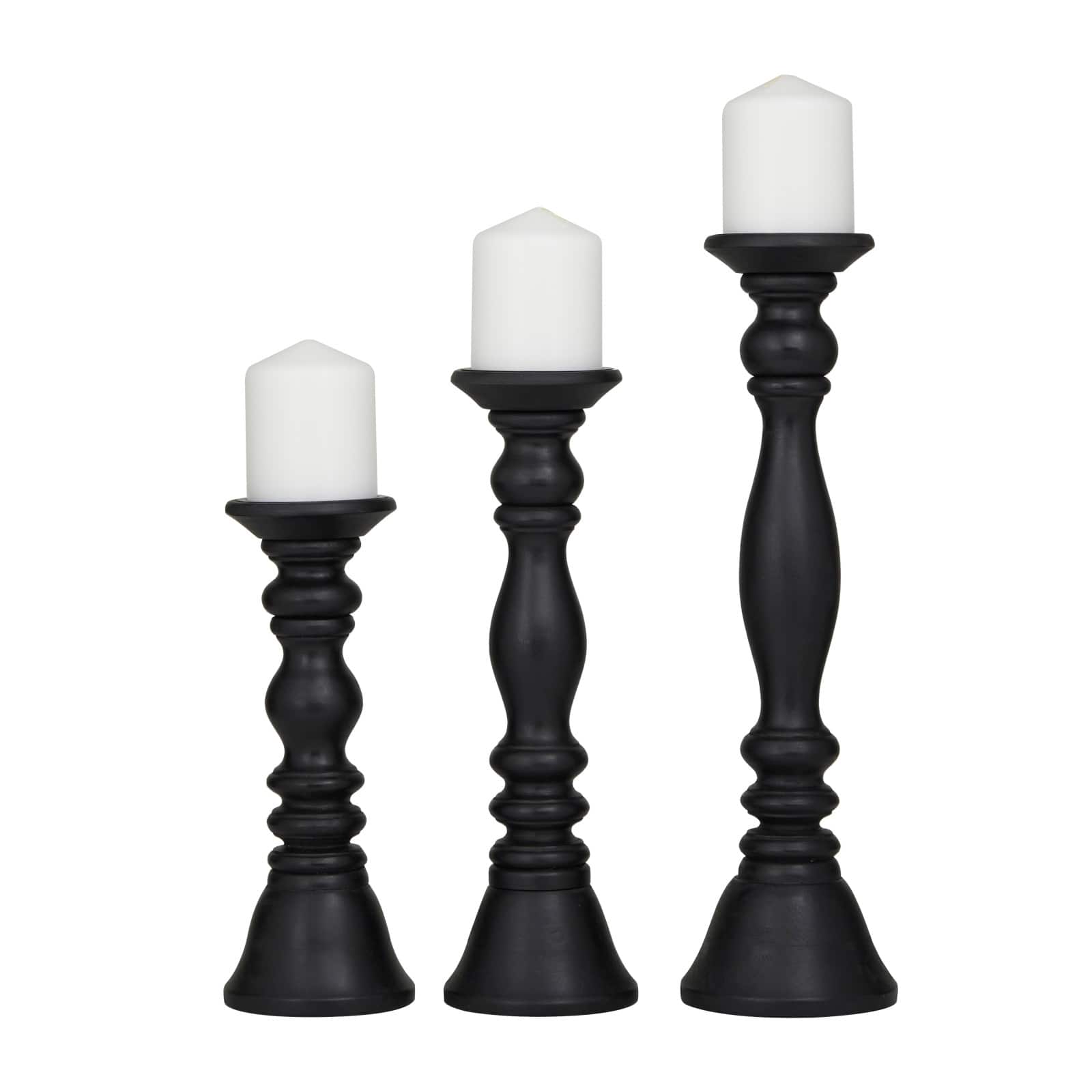 Turned Wood Pillar Candle Holder Set