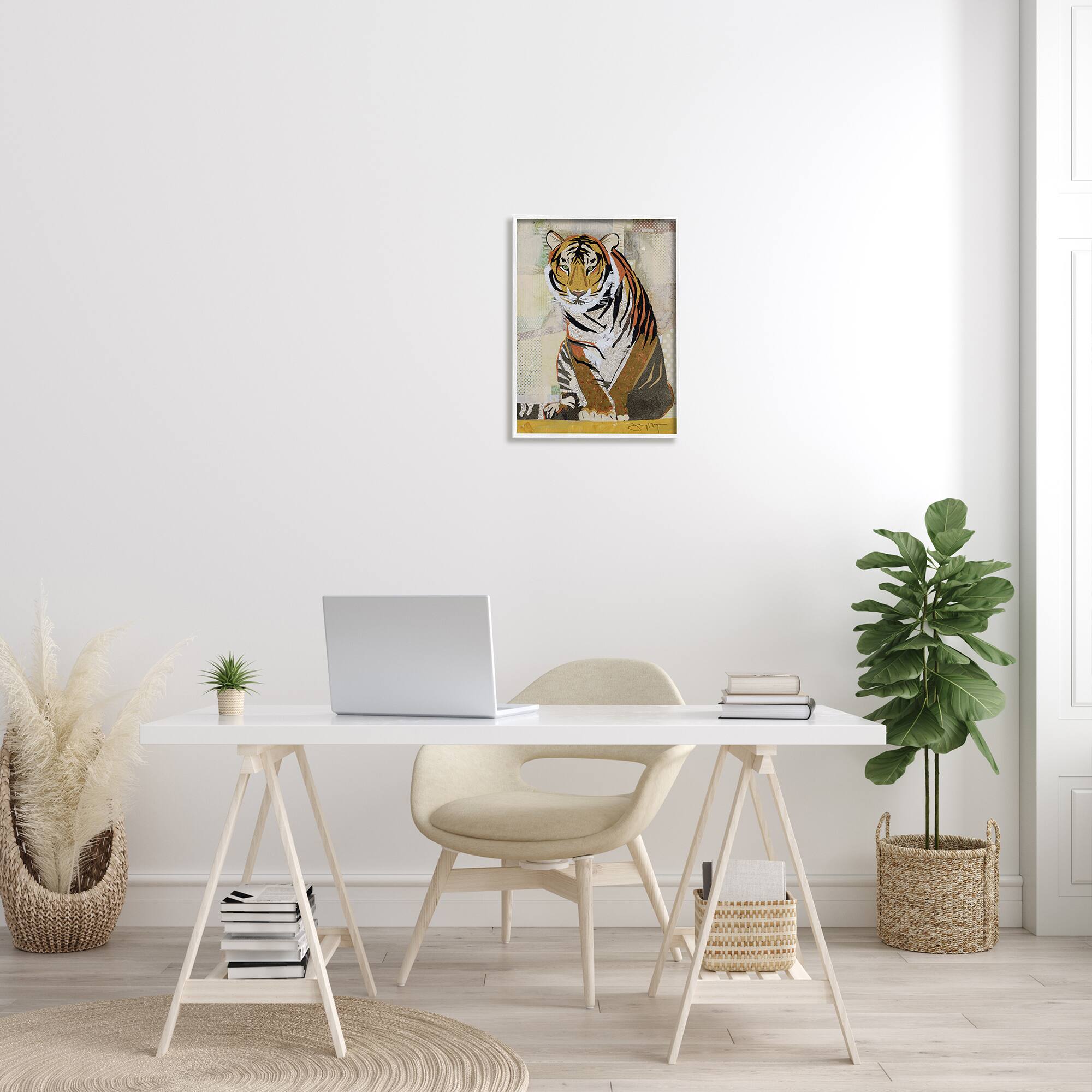 Stupell Industries Resting Jungle Tiger over Abstract Patterns in White Frame Wall Art