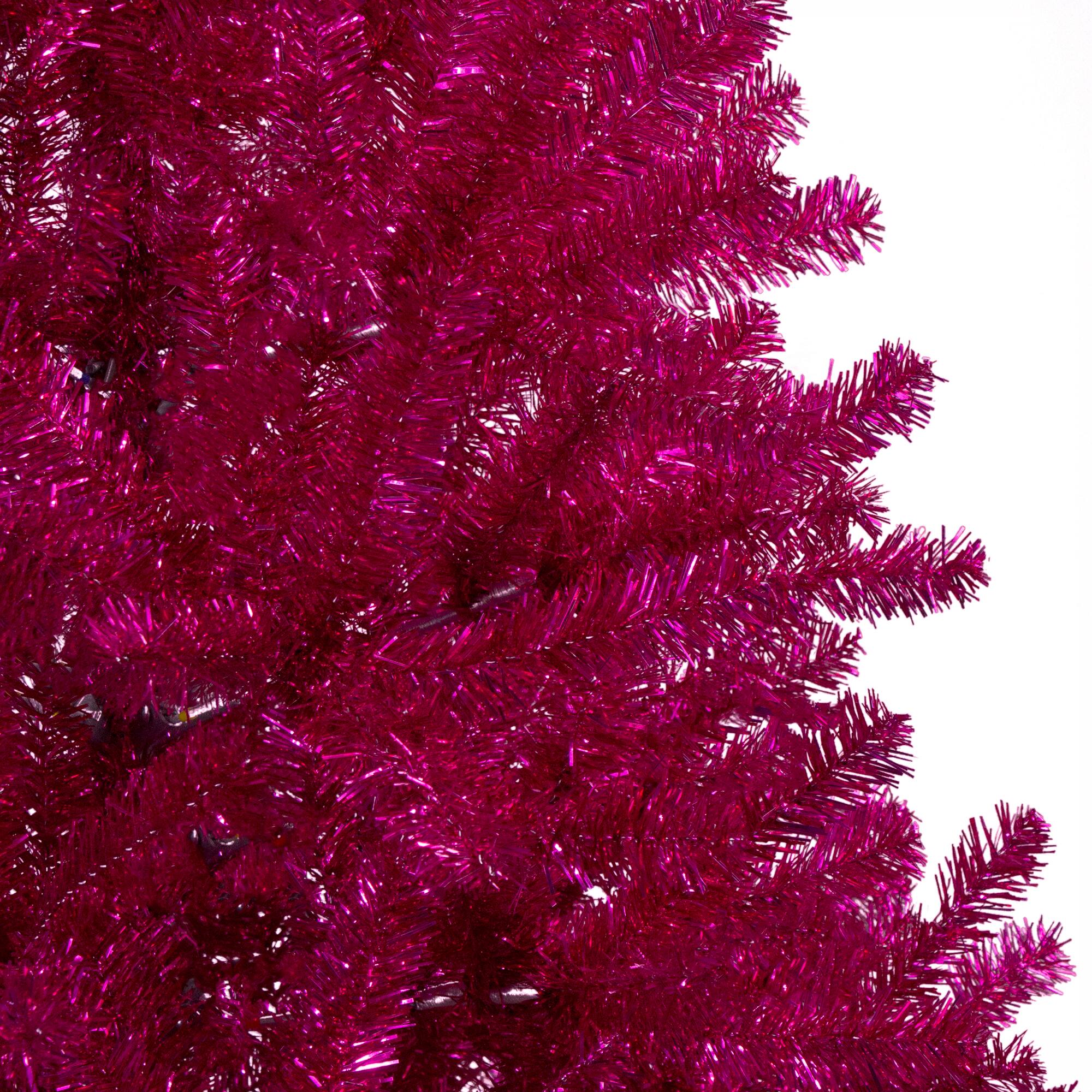 7ft. Unlit Dark Pink Metallic Tinsel Artificial Christmas Tree