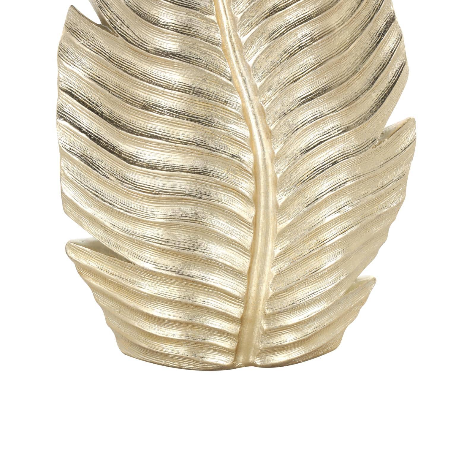 14" Gold Metallic Curved Leaf Polystone Vase