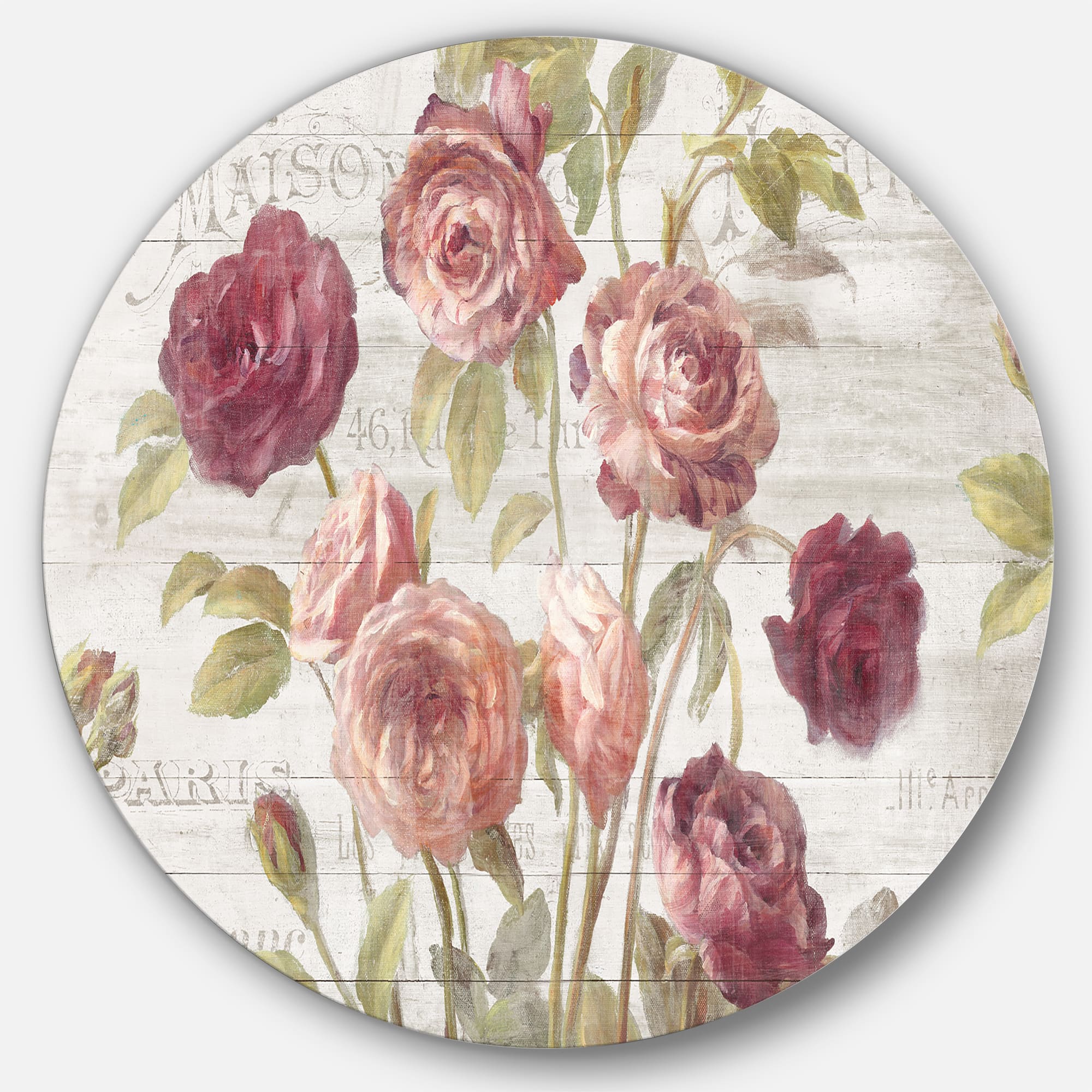 Designart - French Roses I - Farmhouse Metal Circle Wall Art