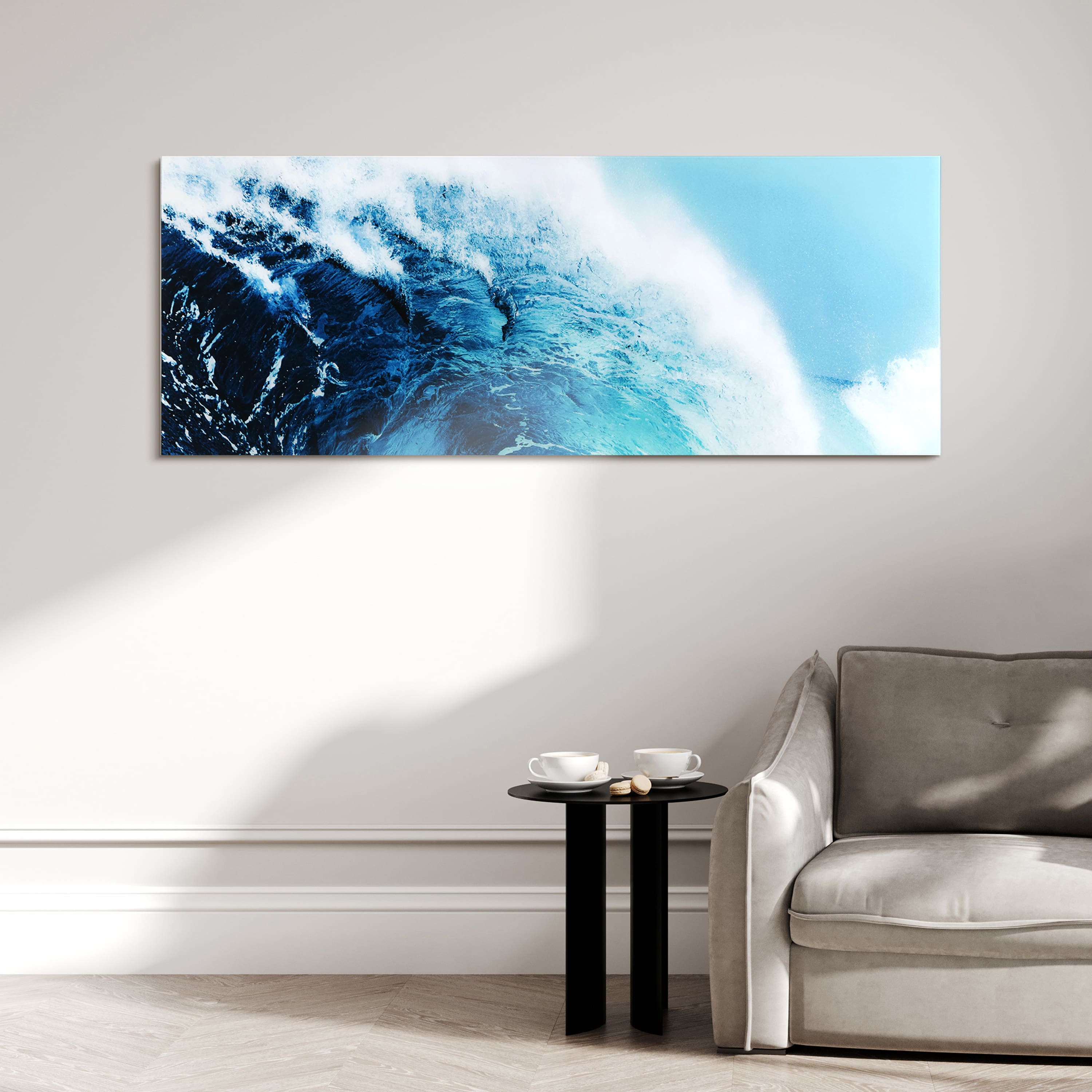 Empire Art Direct 24" x 63" Blue Wave 1 Frameless Free Floating Printed Tempered Glass Wall Art