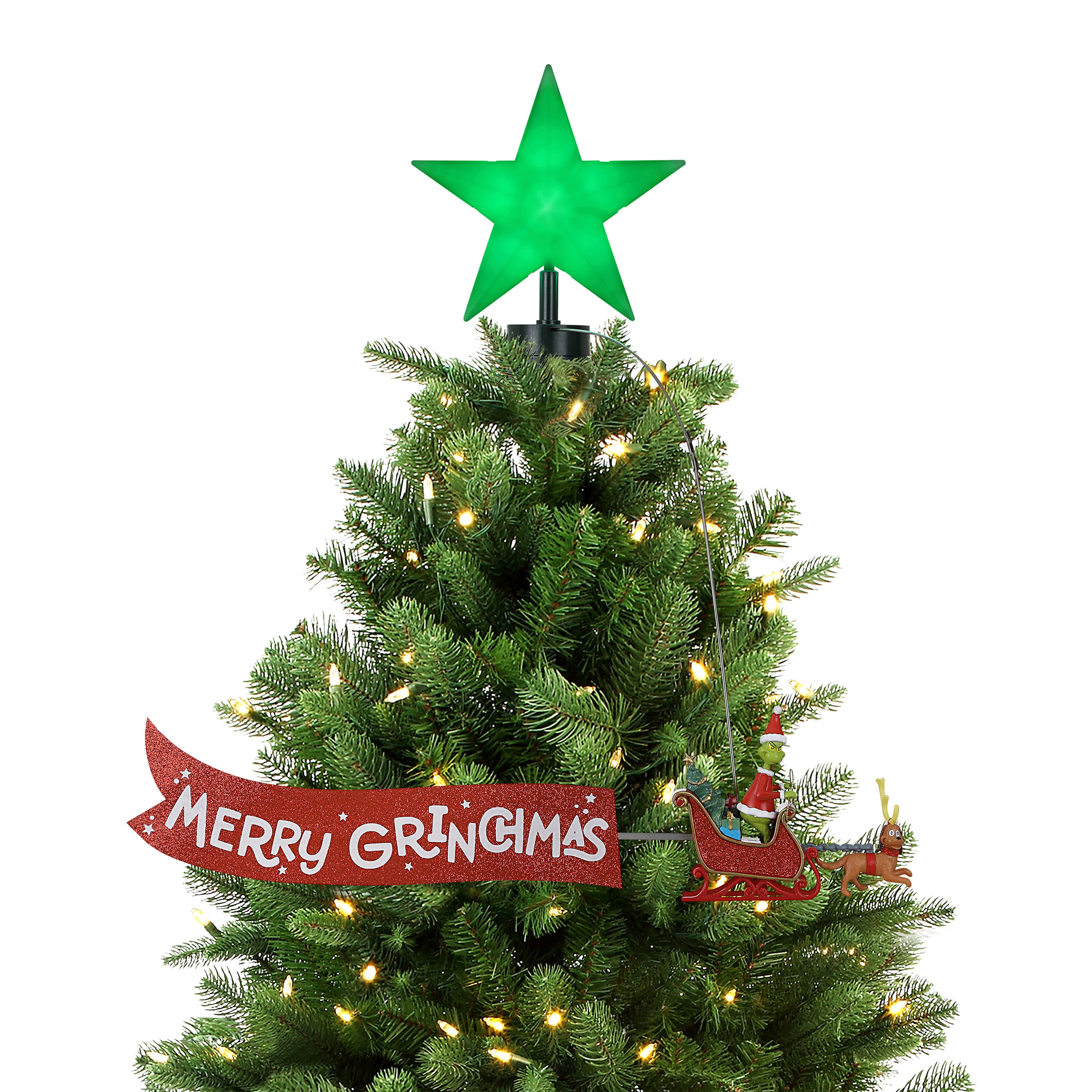 Mr. Christmas Animated Grinch Sleigh Tree Topper with Banner 