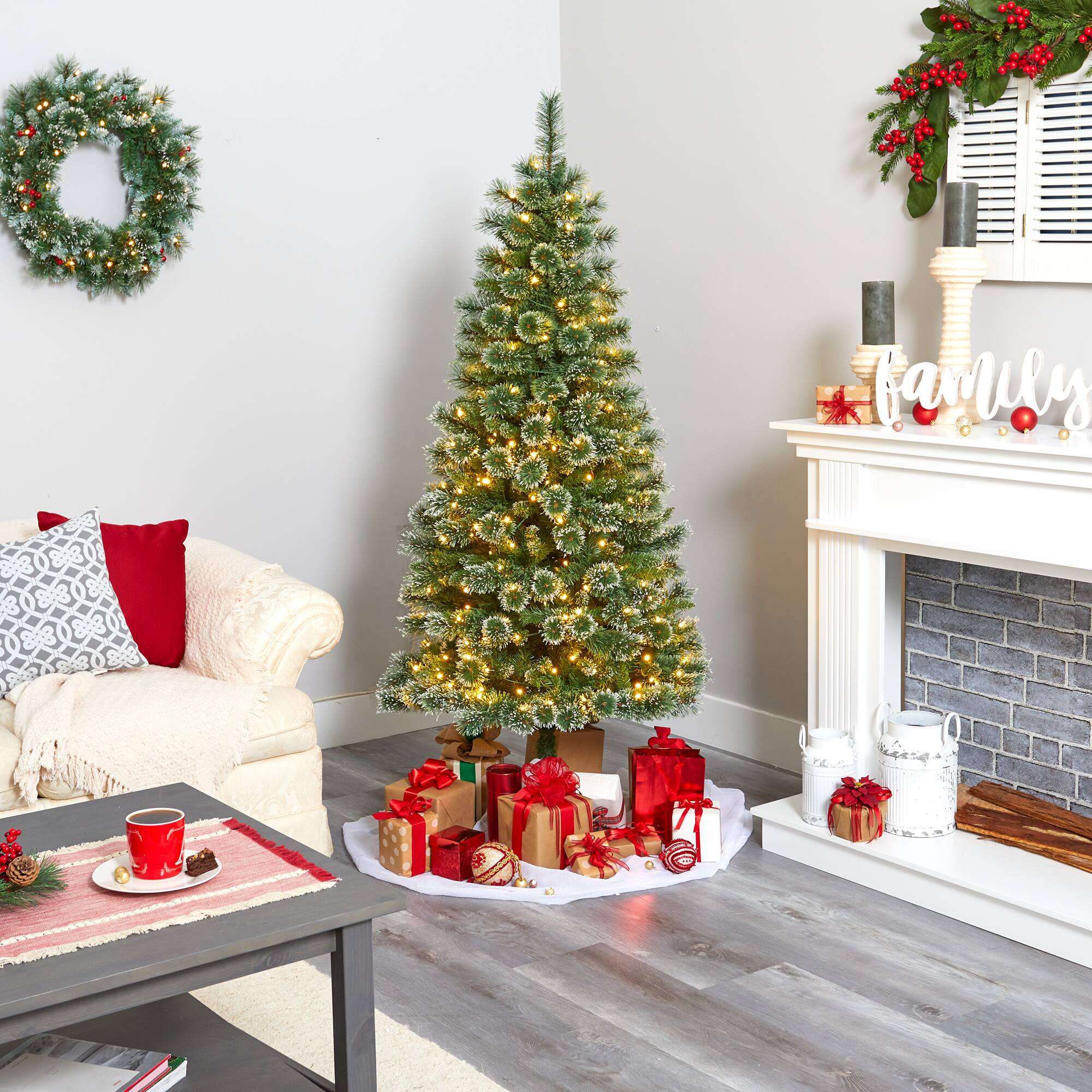 6ft. Pre-Lit Wisconsin Slim Snow Tip Pine Artificial Christmas Tree with Clear LED Lights