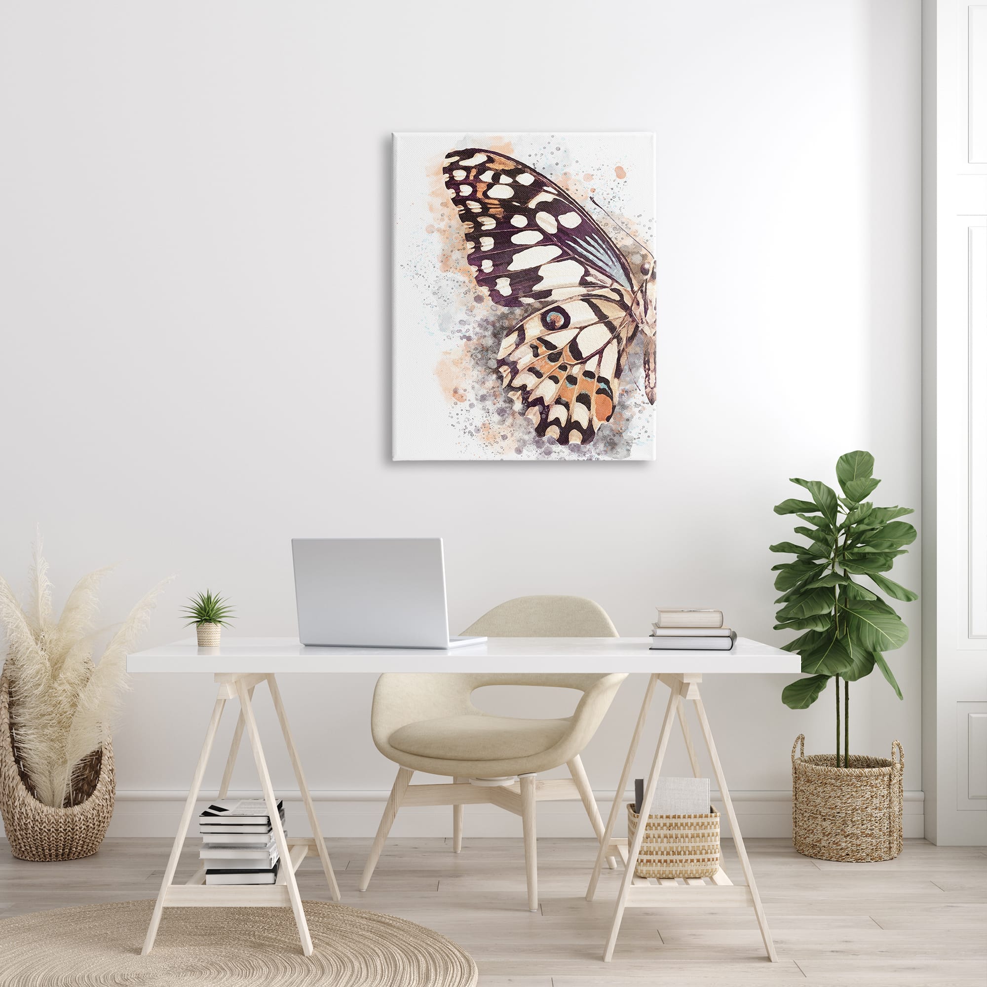 Stupell Industries Close Up Butterfly Patterned Wing Paint Splatter Canvas Wall Art