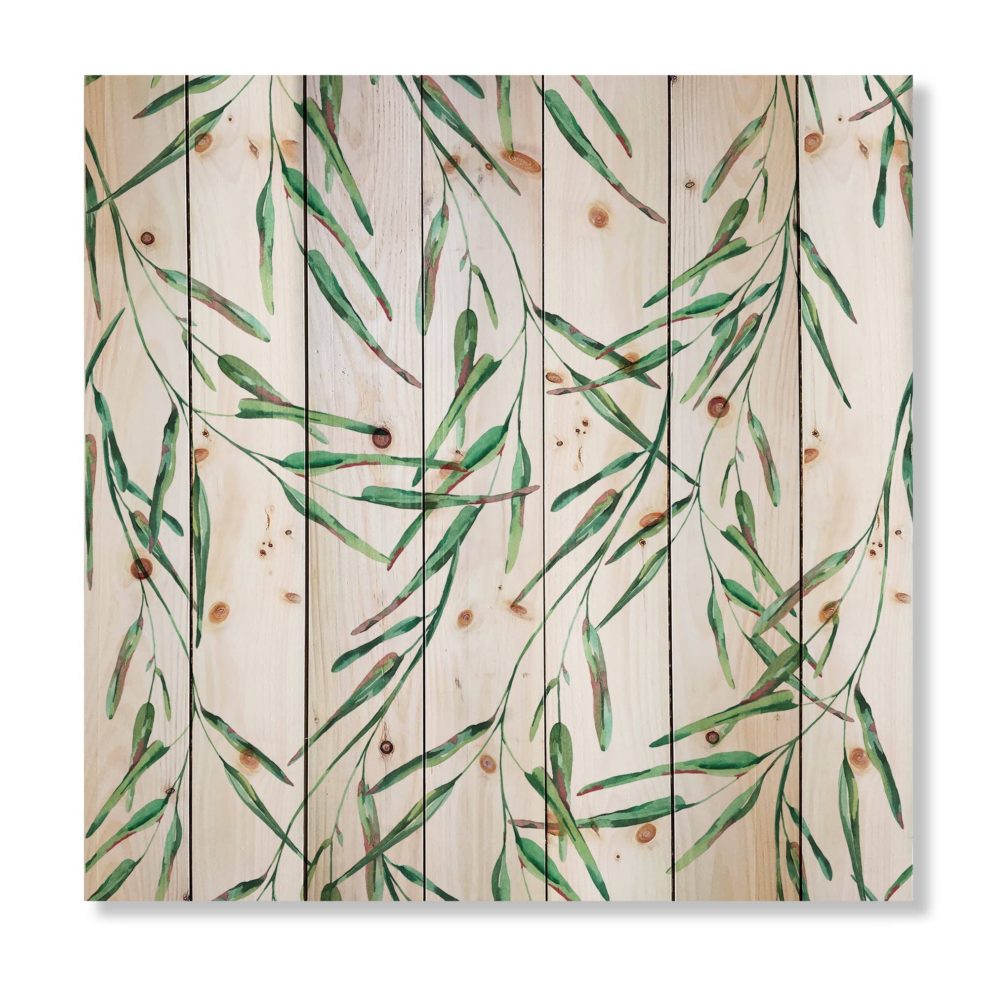 Designart - Tropical Green Leaves In Summer Times II - Tropical Print on Natural Pine Wood