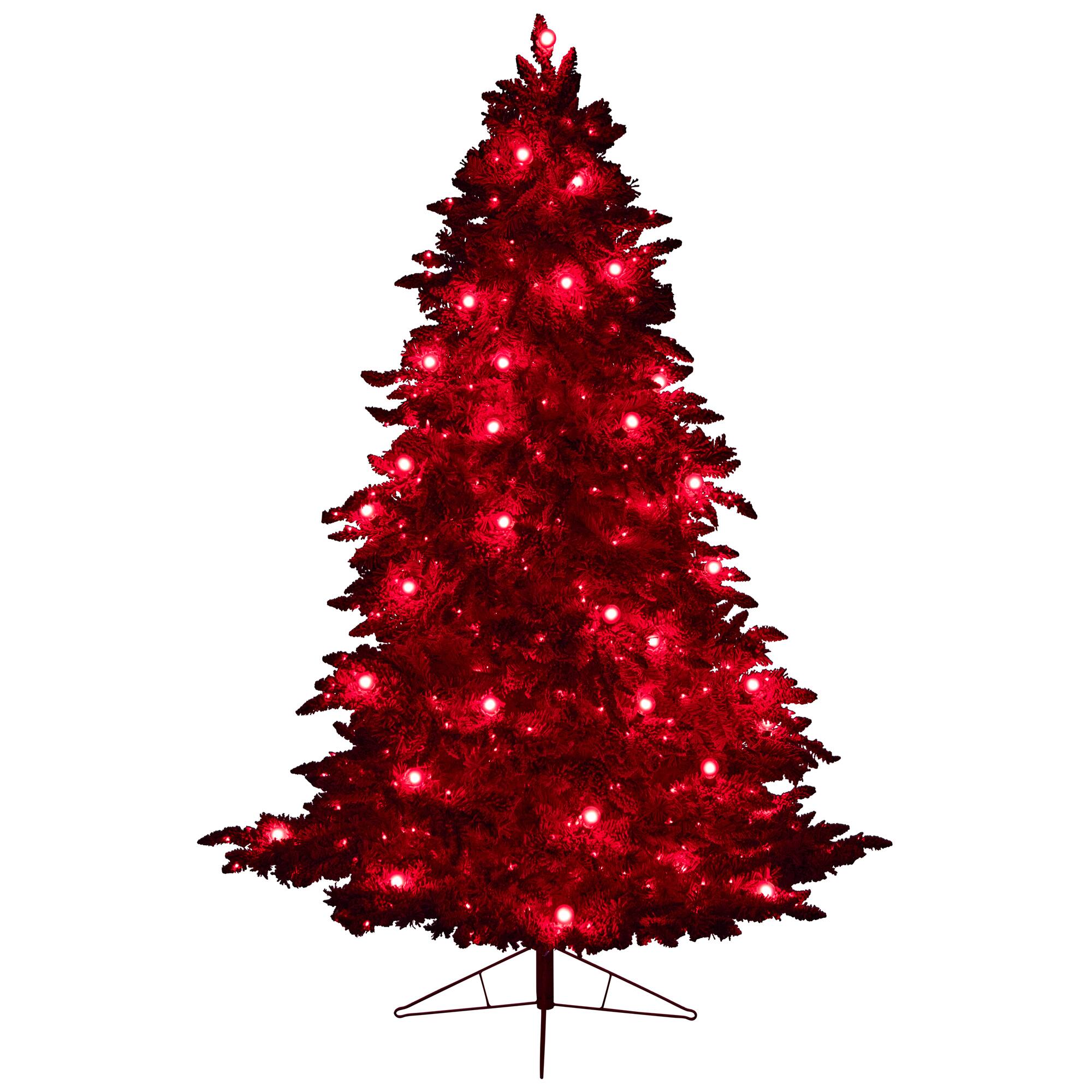 8ft. Pre-Lit Red Flocked Fraser Fir Artificial Christmas Tree, Red Lights