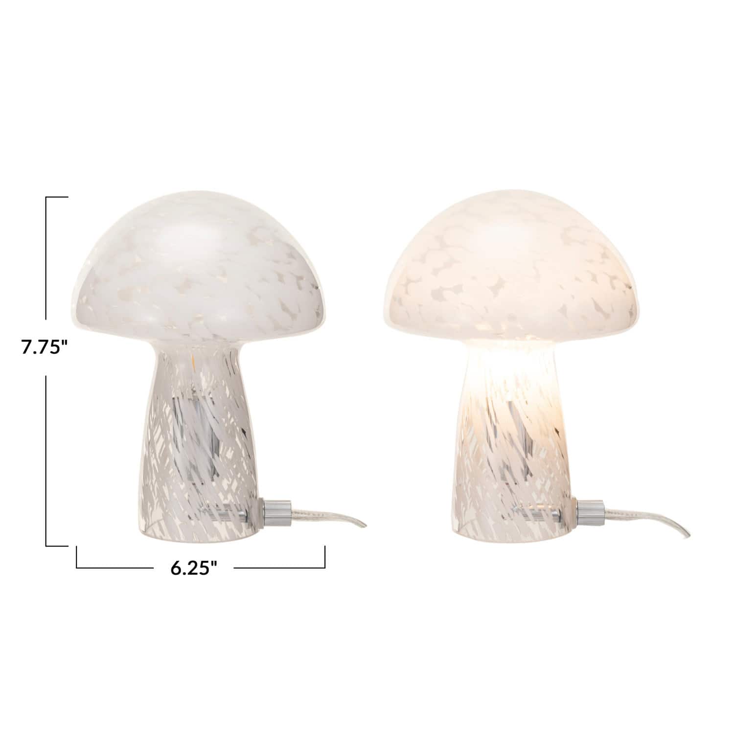 Hello Honey® 7.75" White Round Blown Glass Mushroom Shaped Table Lamp with Inline Switch