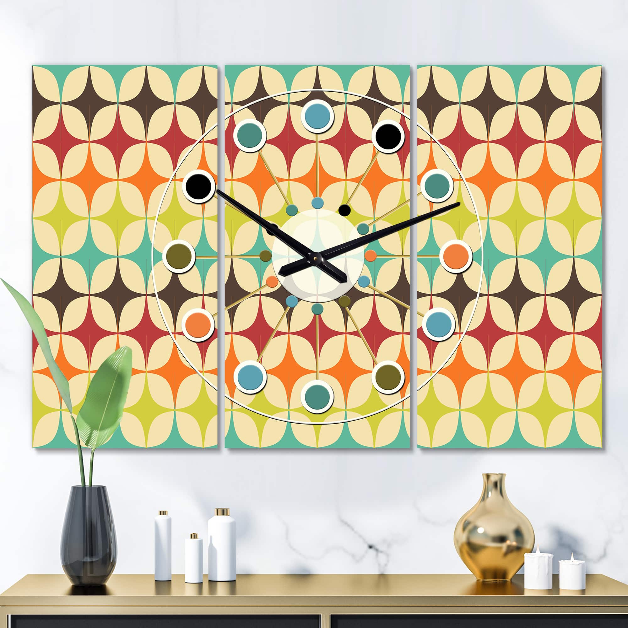Designart Abstract Retro Geometric Pattern V Oversized Mid-Century Modern Multipanel Wall Clock
