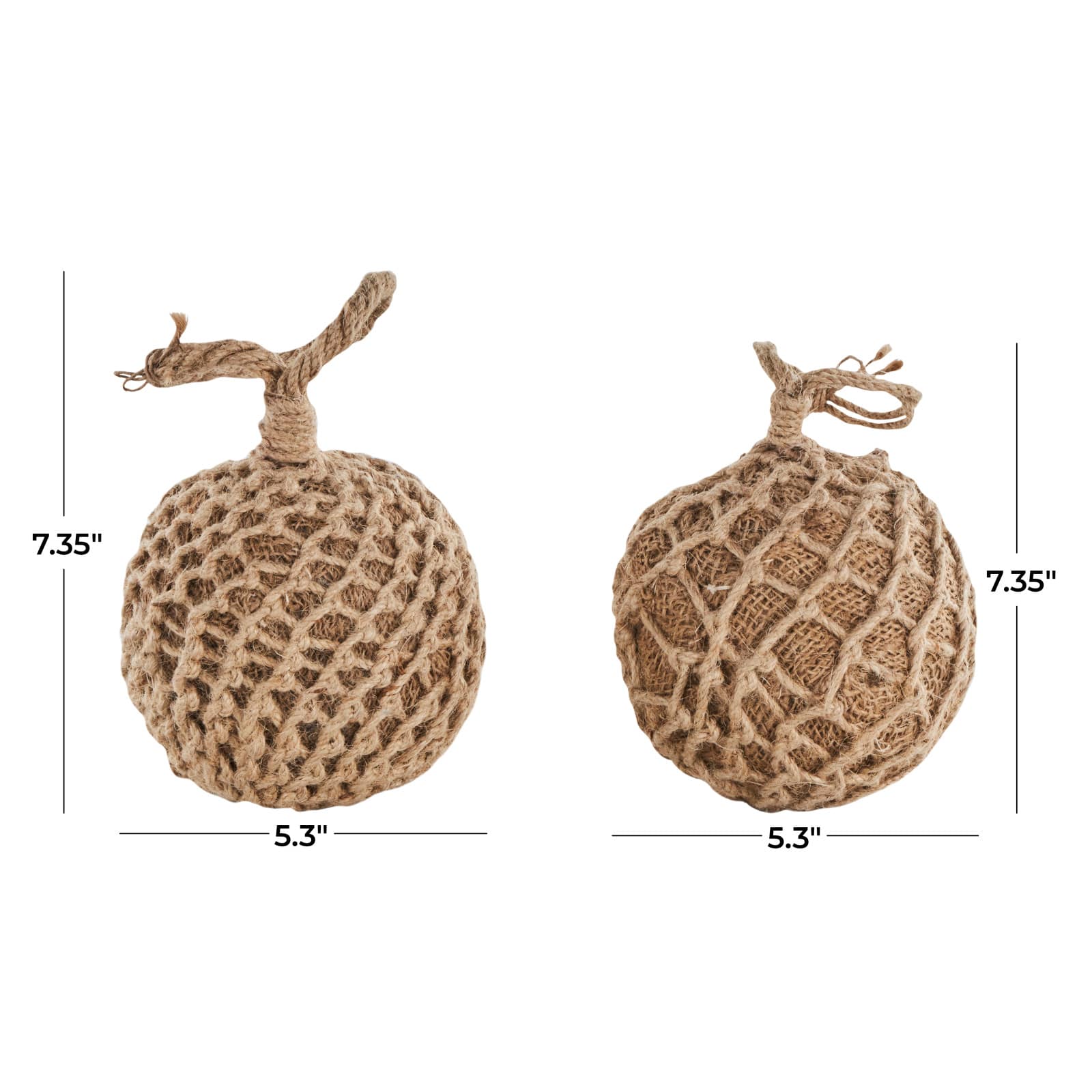 Brown Handmade Woven Knotted Rope & Cement Orb Sculpture with Handles Set