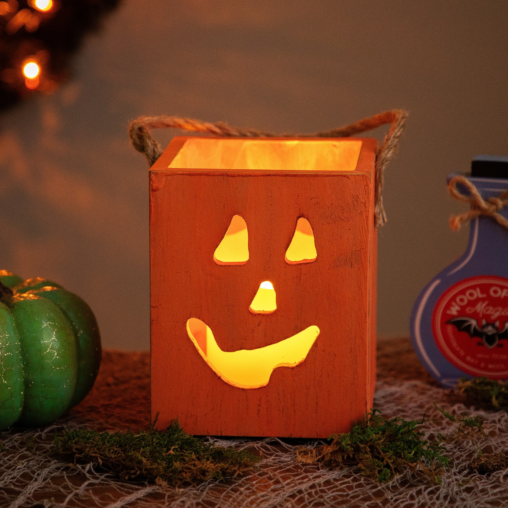 6" Orange Wood Jack-O-Lantern Halloween Candle Lantern By Northlight | 6.25" x 5" x 5" | Michaels®