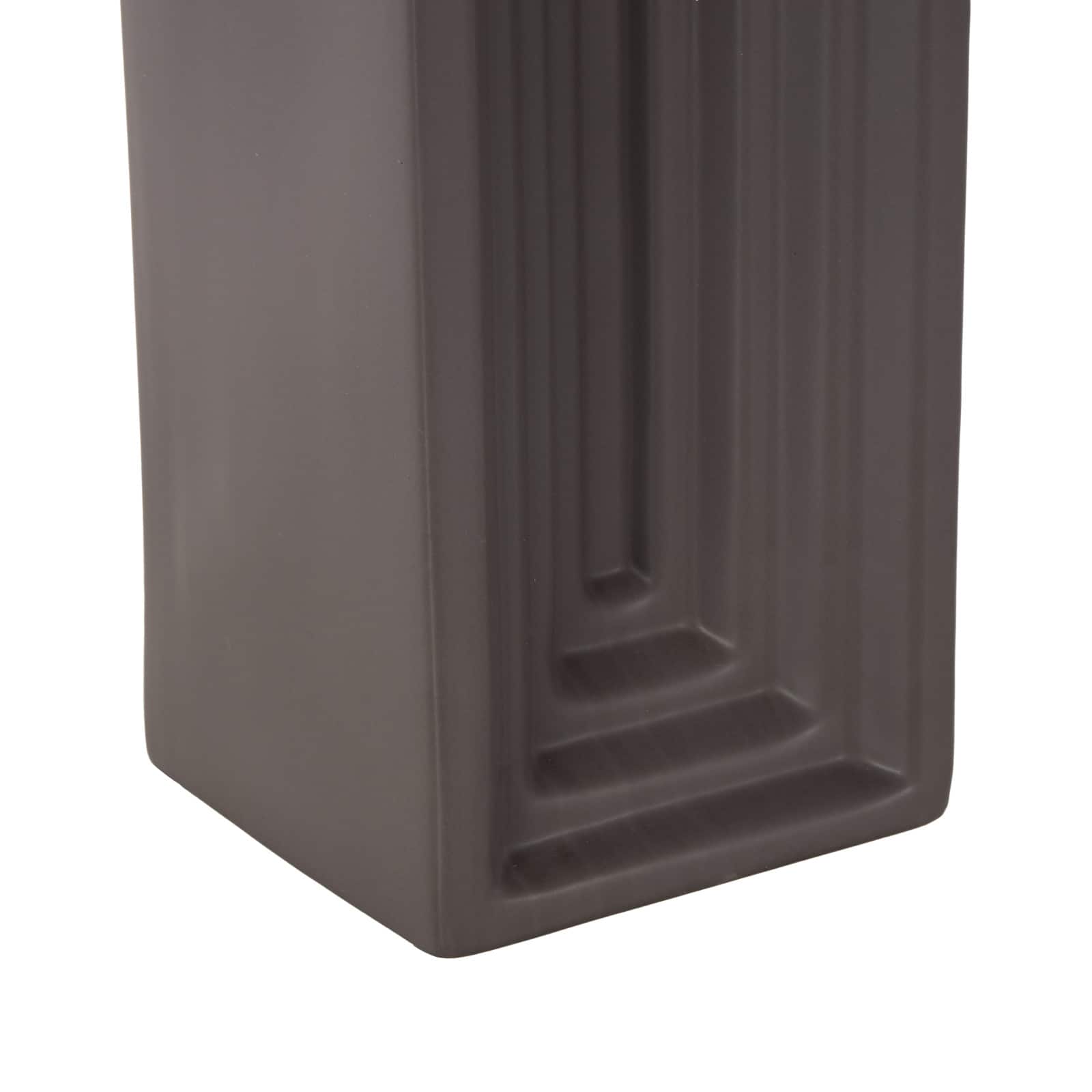 18" Black Ceramic Rectangular Decorative Vase
