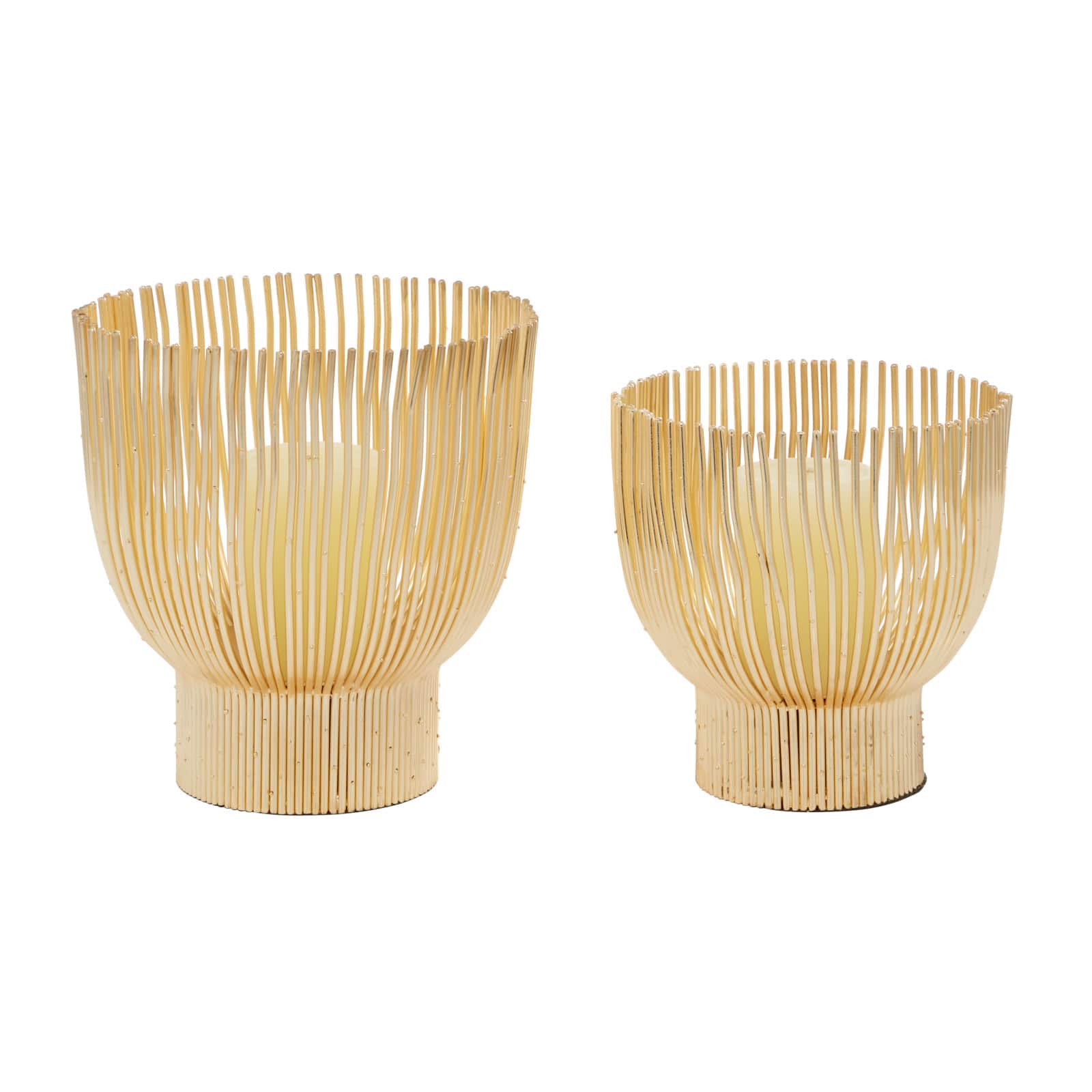 CosmoLiving by Cosmopolitan Set of 2 Gold Metal Candle Holder 9", 8"