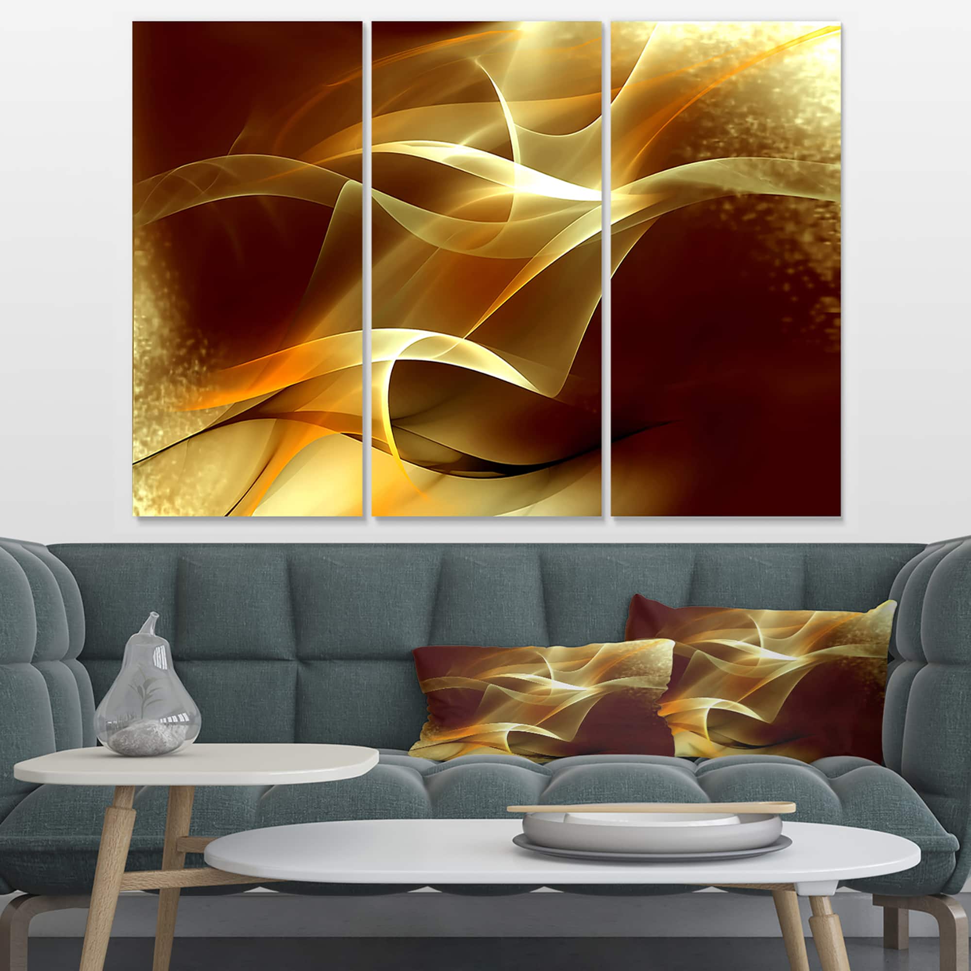 Designart - Light Yellow Abstract Fractal Design - Large Abstract Canvas Art
