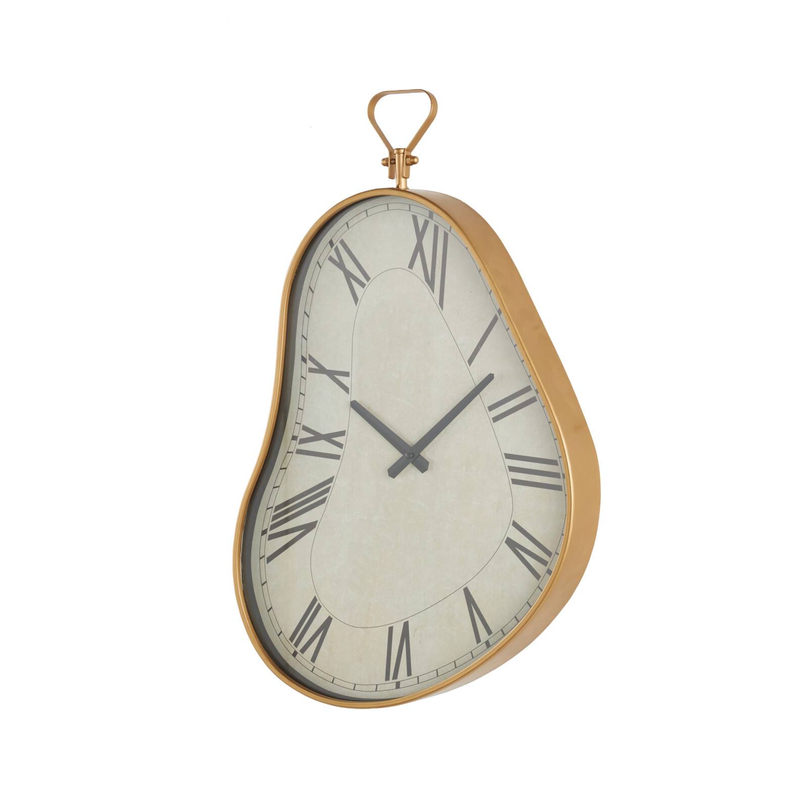 25" x 17" White Metal Wavy Decorative Wall Clock with Gold Frame & Black Accents
