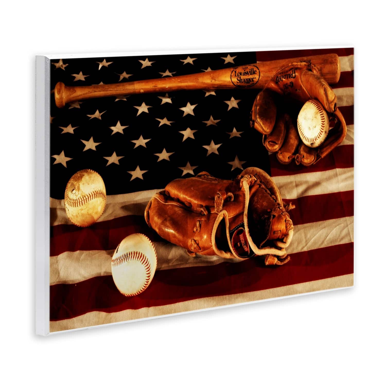 Stupell Industries Vintage American Flag Baseball Photo Wall Plaque Art