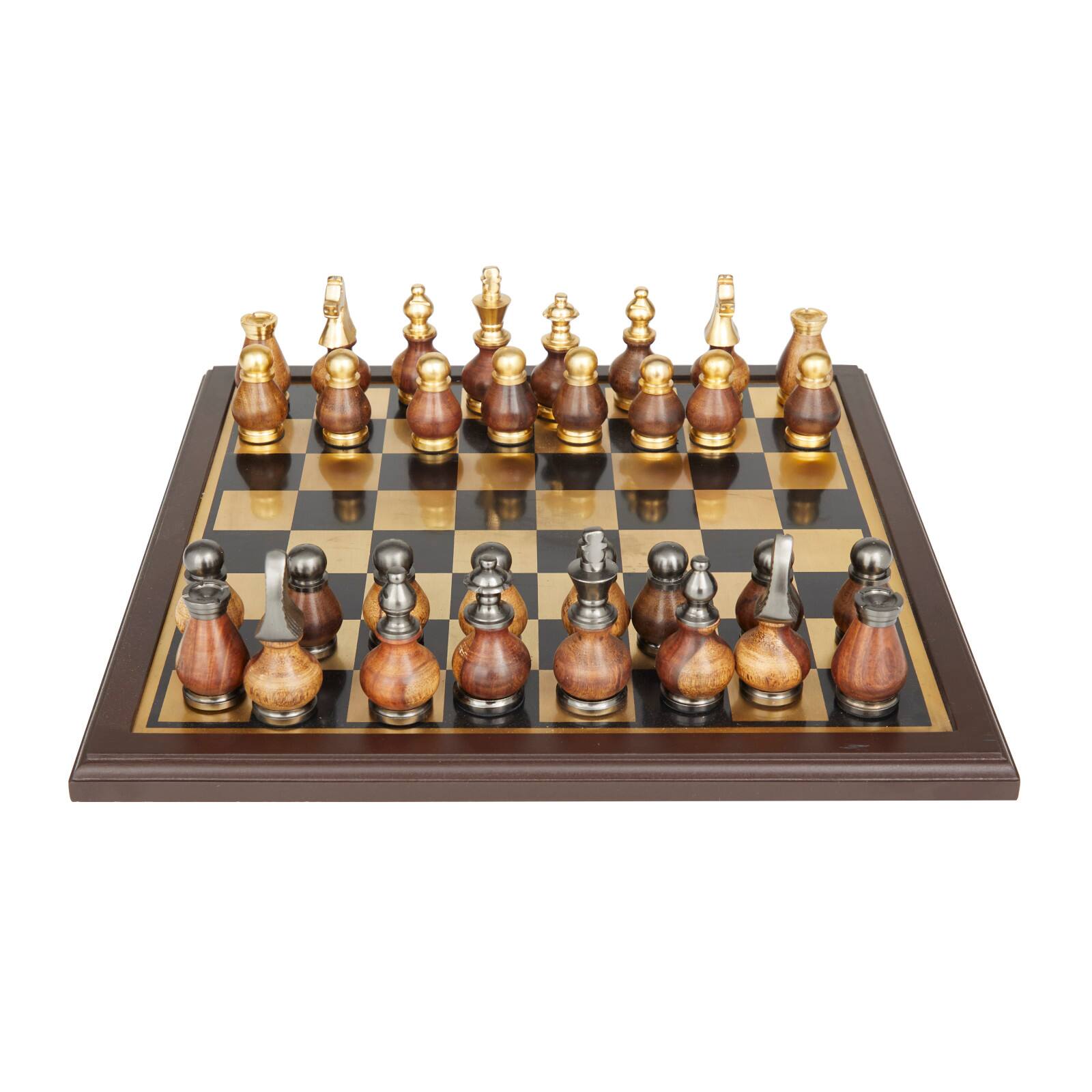 Gold Aluminum Contemporary Game Set, 16" x 16" x 4"