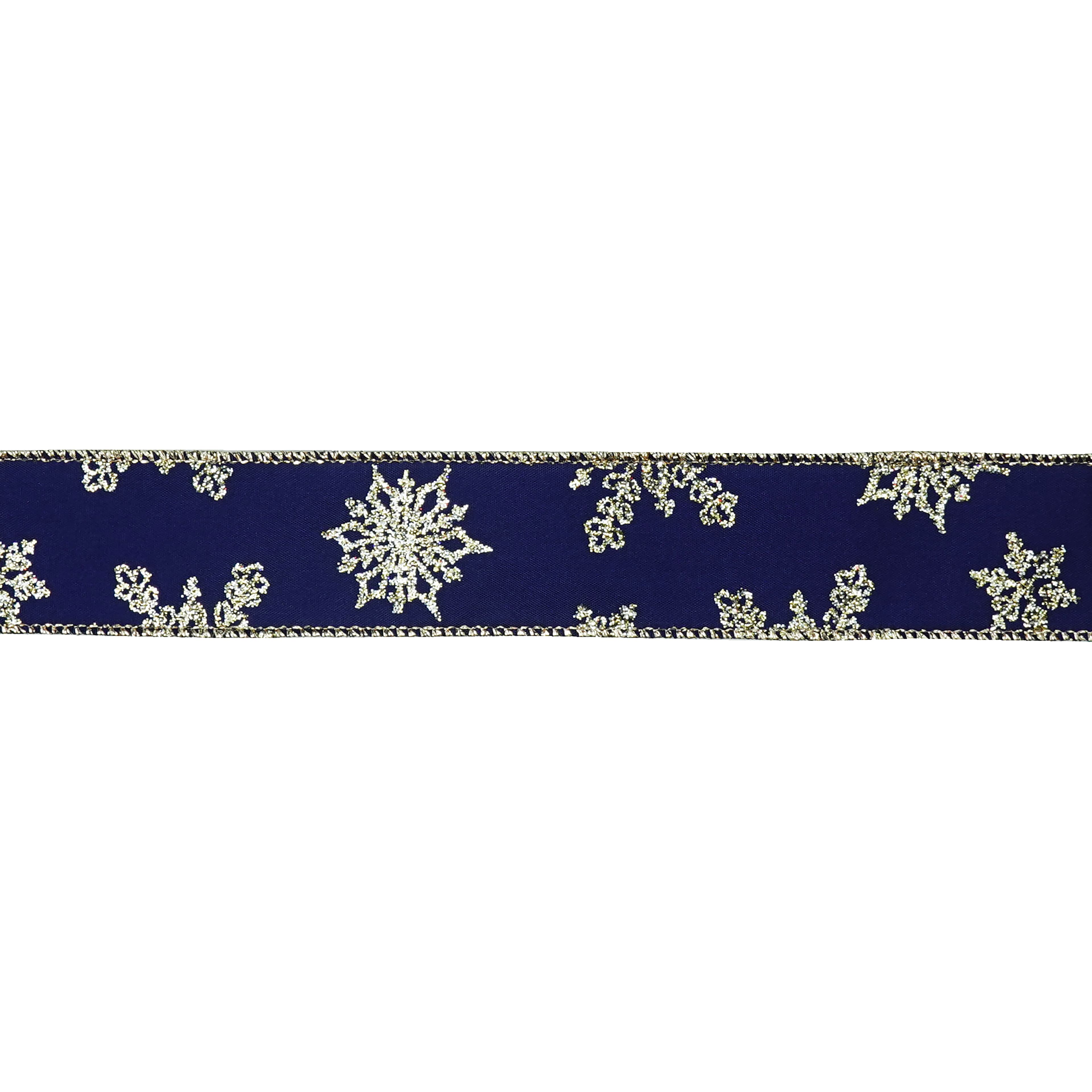 1.5" x 10yd. Navy & Gold Glitter Snowflake Wired Ribbon by Celebrate It®