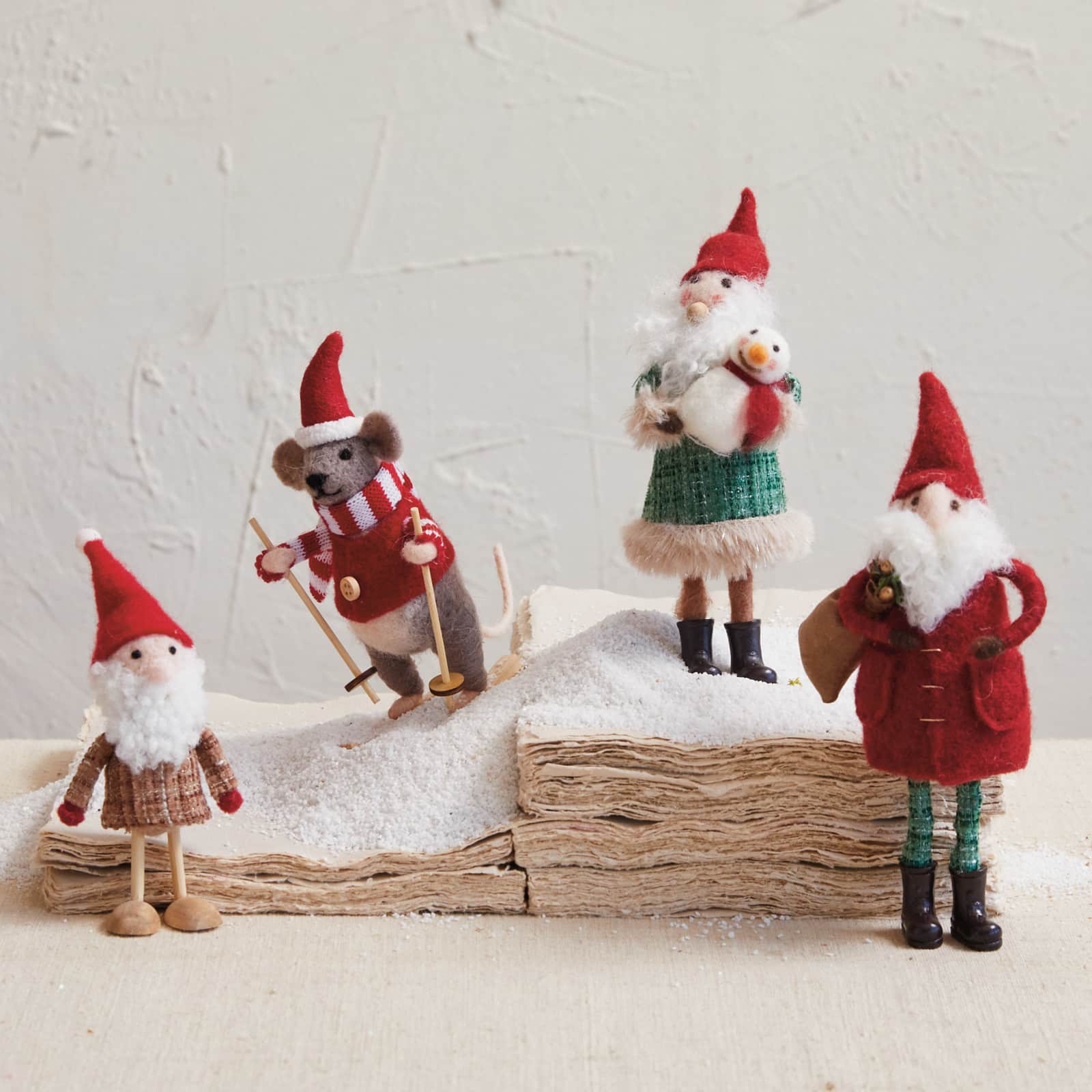 Hello Honey® 6" Wool Felt Skiing Mouse with Winter Coat & Scarf